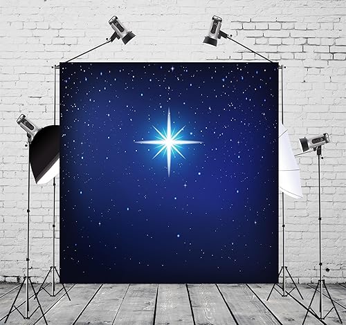 Miniatura 9 de BELECO Telón de fondo de noche de estrellas de tela de 7 x 5 pies, estrella de Navidad, cielo estrellado azul, belén, estrella de Belén, Jesús,