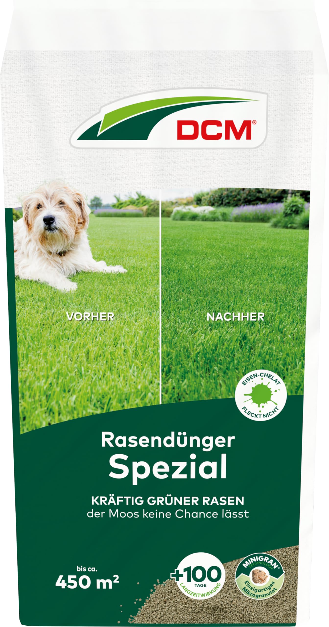 DCM Rasendünger Spezial - Langzeit Rasendünger - In MINIGRAN® TECHNOLOGY - Geeignet für Streuwagen - organisch-mineralischer NPK-Dünger - 18 KG für 450 qm