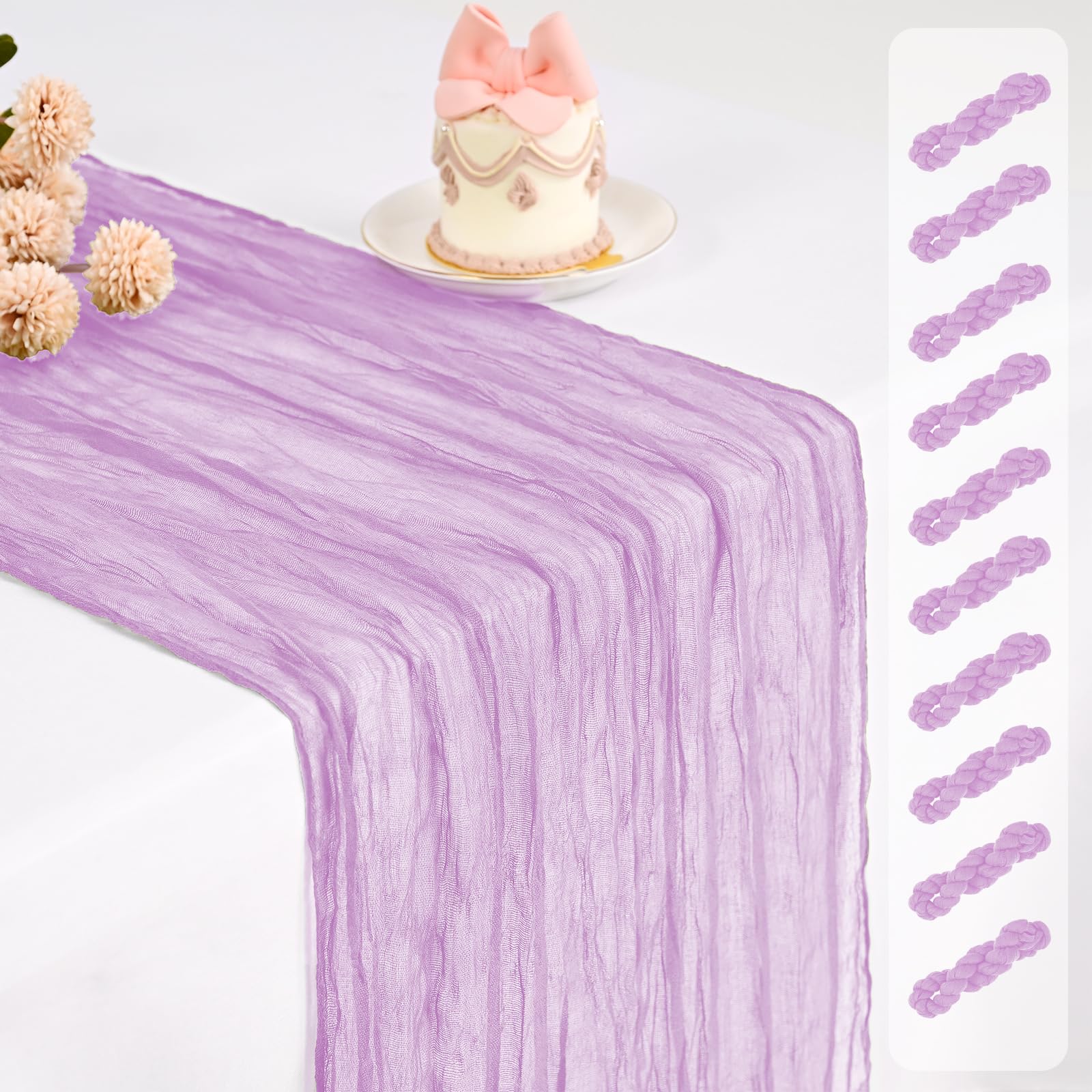 Pesonlook 10 Pack Light Purple Cheesecloth Table Runner, Wedding Decoration — image 1