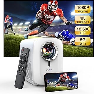 WiFi Projector - MUDIX Movie Projector Native 1080P 2.4+5G WiFi Portable Video Projector, 12500 Lumens Mini Projector with Remote Control HD AV USB for Phone Laptop DVD, iOS Android Wireless Display