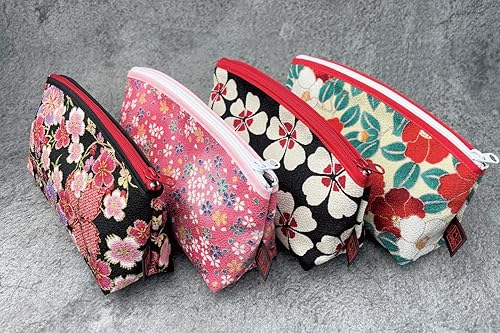 Miniatura 5 de Terra Distribution Pequeña bolsa de maquillaje para monedero fabricada en Japón Bolsa de cosméticos con diseño tradicional de Edo Komon, Flor de