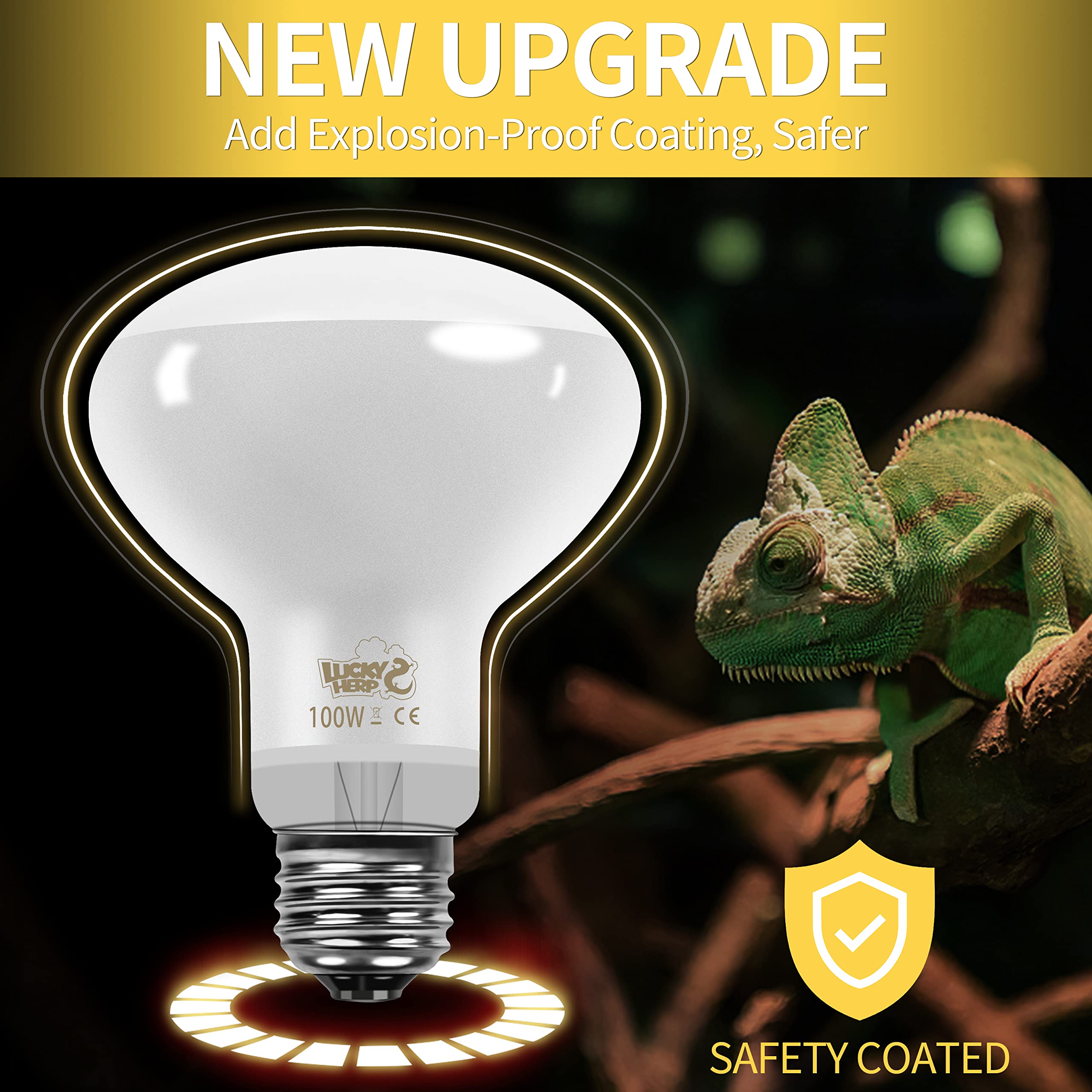 LUCKY HERP New Upgrade 3 Pack 100W Reptile Heat Lamp Bulb (3nd Gen, Safer), Amphibian UVA Heat Light Bulb, Reptile Basking Daylight Spot Lamp Bulb for Bearded Dragon, Lizard, Tortoise Heating Use - image 2