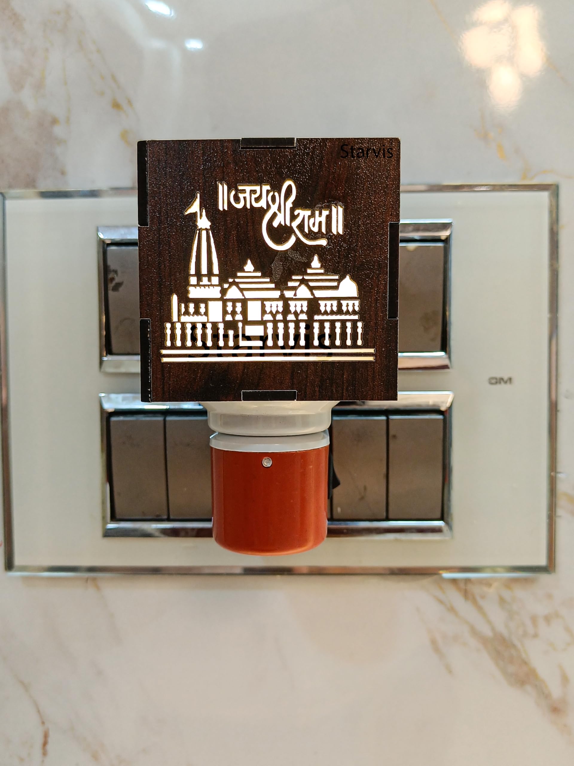 Starvis Wooden Ram Mandir Lighting Kapoor Dani With On/Off Switch, Incense Burner, Holder, Stand, Electric Diffuser for Puja, Aroma Diffuser, Night Lamp