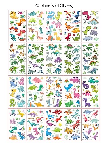 Miniatura 7 de Tatuajes de dinosaurios temporales para niños, 236 estilos de patrones luminosos de dinosaurio impermeables, calcomanías de tatuajes falsos de