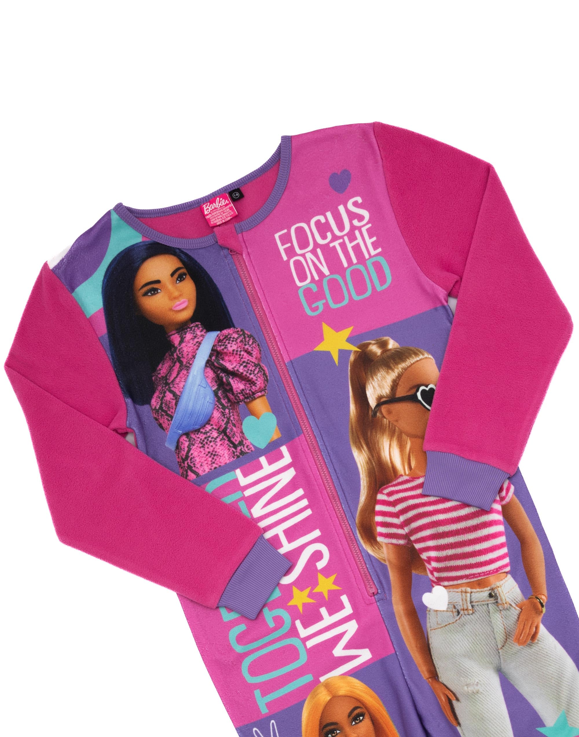 Barbie Girls' Pink All-in-One Nightwear Comfy Onesie for Leisure