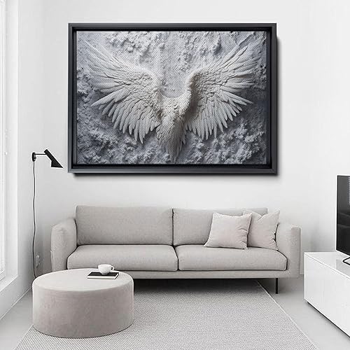 Miniatura 4 de White Angel Wing Painting on Canvas, Abstract Modern Minimalist 3D Texture Acrylic Artwork for Tranquil Bedroom Wall Art Decor