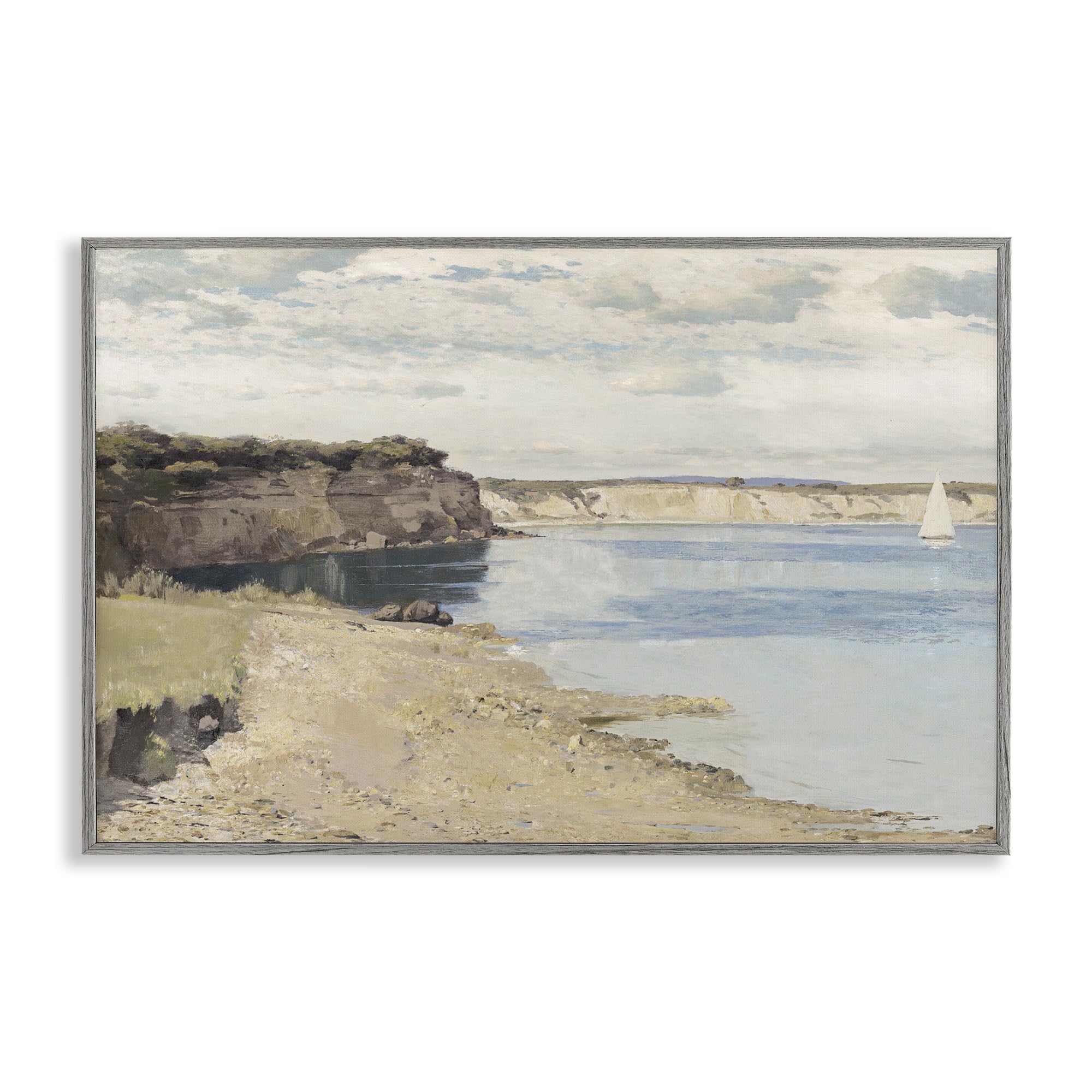 Stupell Industries Farmhouse Gray (Textured) 'Set Sail Peaceful Cove'| Framed Giclee Art