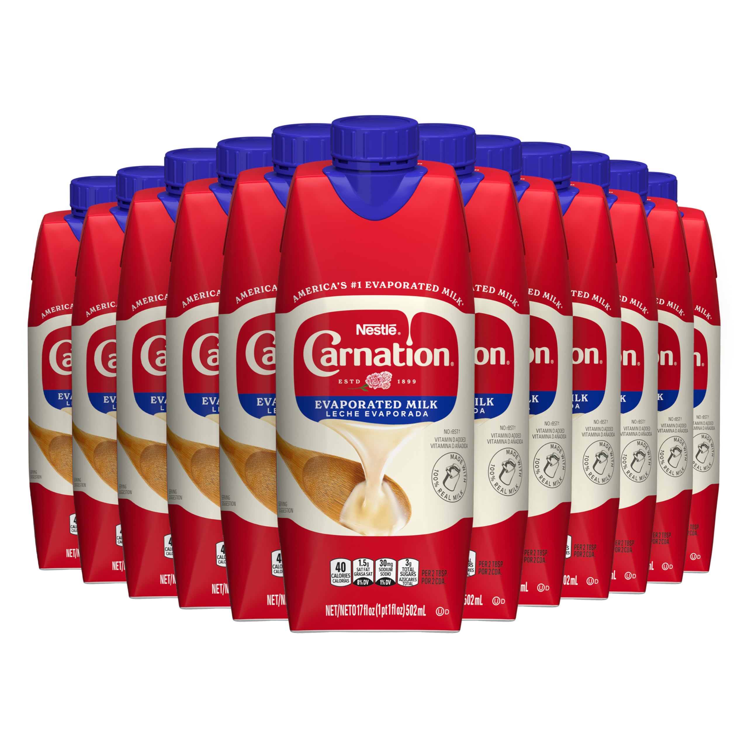 Carnation NESTLE Evaporated Milk 17oz Tetra Carton, 204 Fl Oz, (Pack of 12)