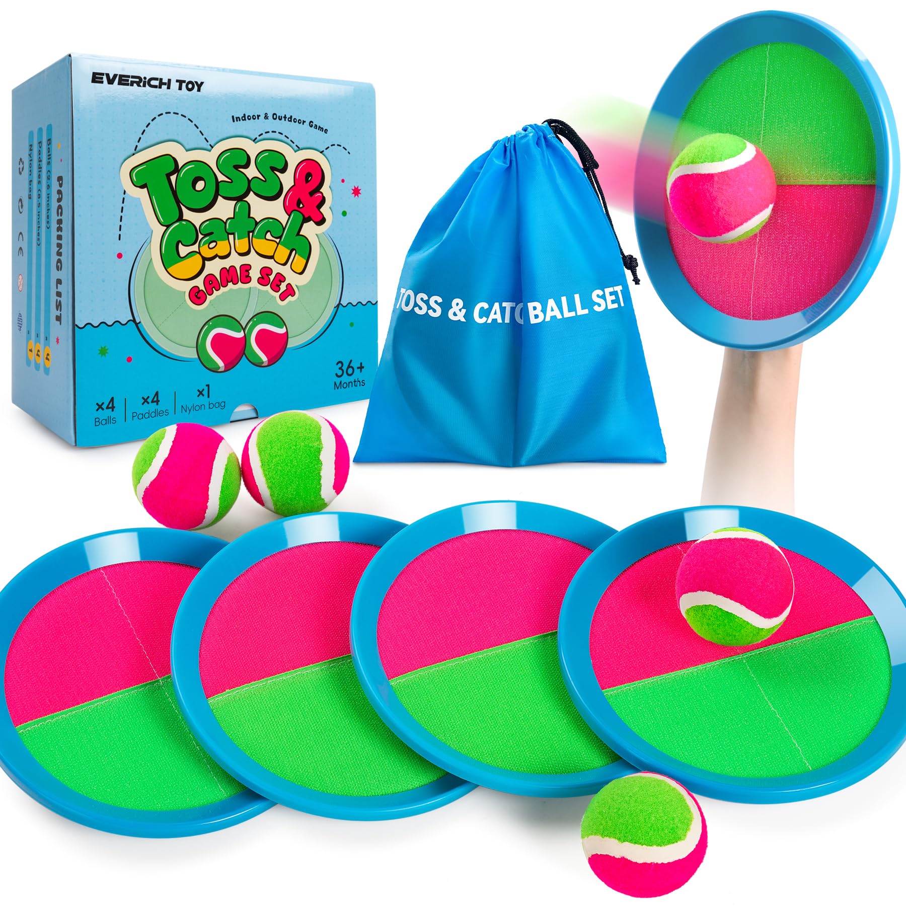 EVERICH TOY Toss and Catch Ball Game Set, Upgraded Sticky Paddle Ball Set for Kids &amp; Toddlers, Sturdy &amp; Water-Resistant Outdoor Backyard Beach Pool Toy, Birthday Gift for Boys Girls Ages 3-12