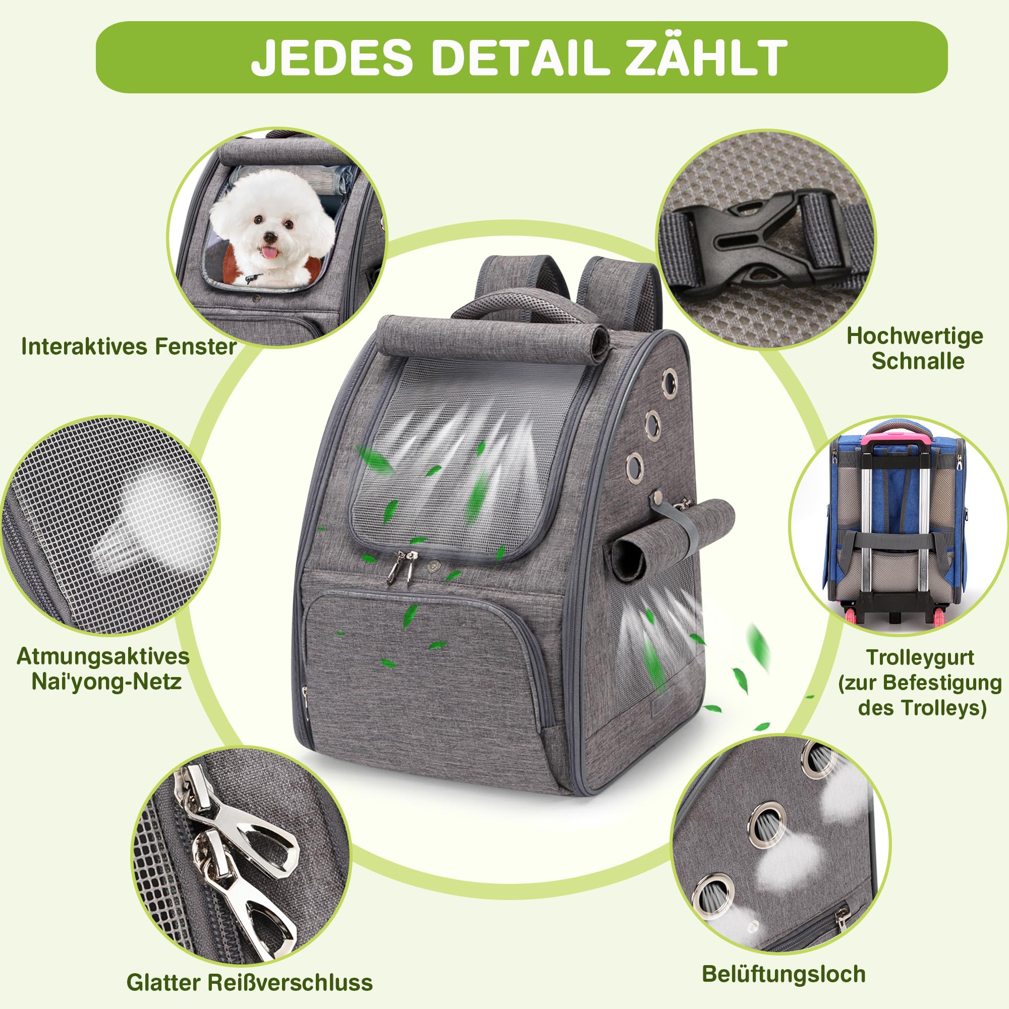 ALLSOPETS Katzenrucksack, Faltbarer Atmungsaktiver Hunderucksack mit Sonnenschutz für Klein Hunde und Katzen Ideal für Reisen Camping und Wandern (Graphitgrau)
