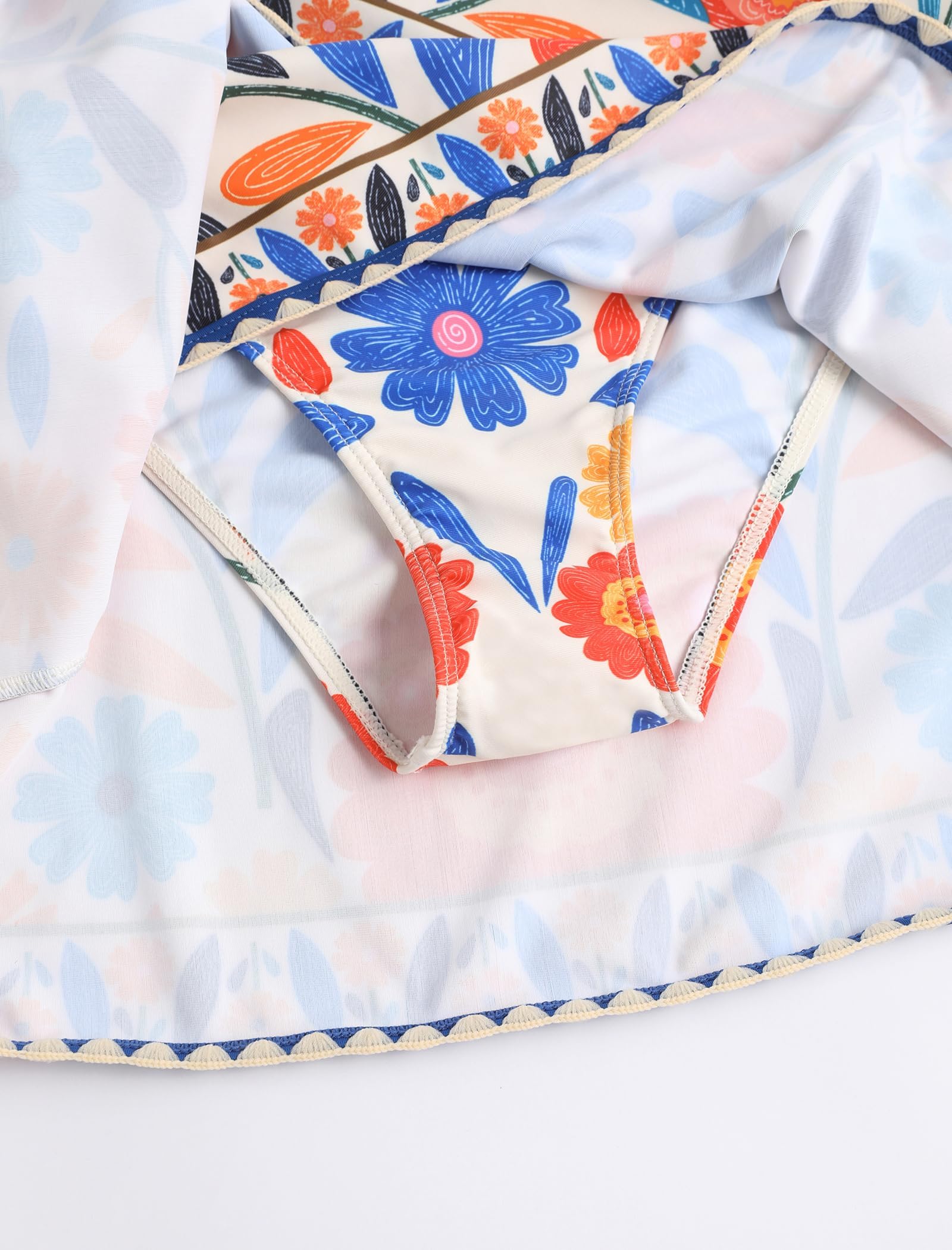 ZAFUL Maillot de bain 2 pièces taille haute pour femme avec jupe à coutures fouettées | Maillot de bain deux pièces avec col en V et dos nu style bohème