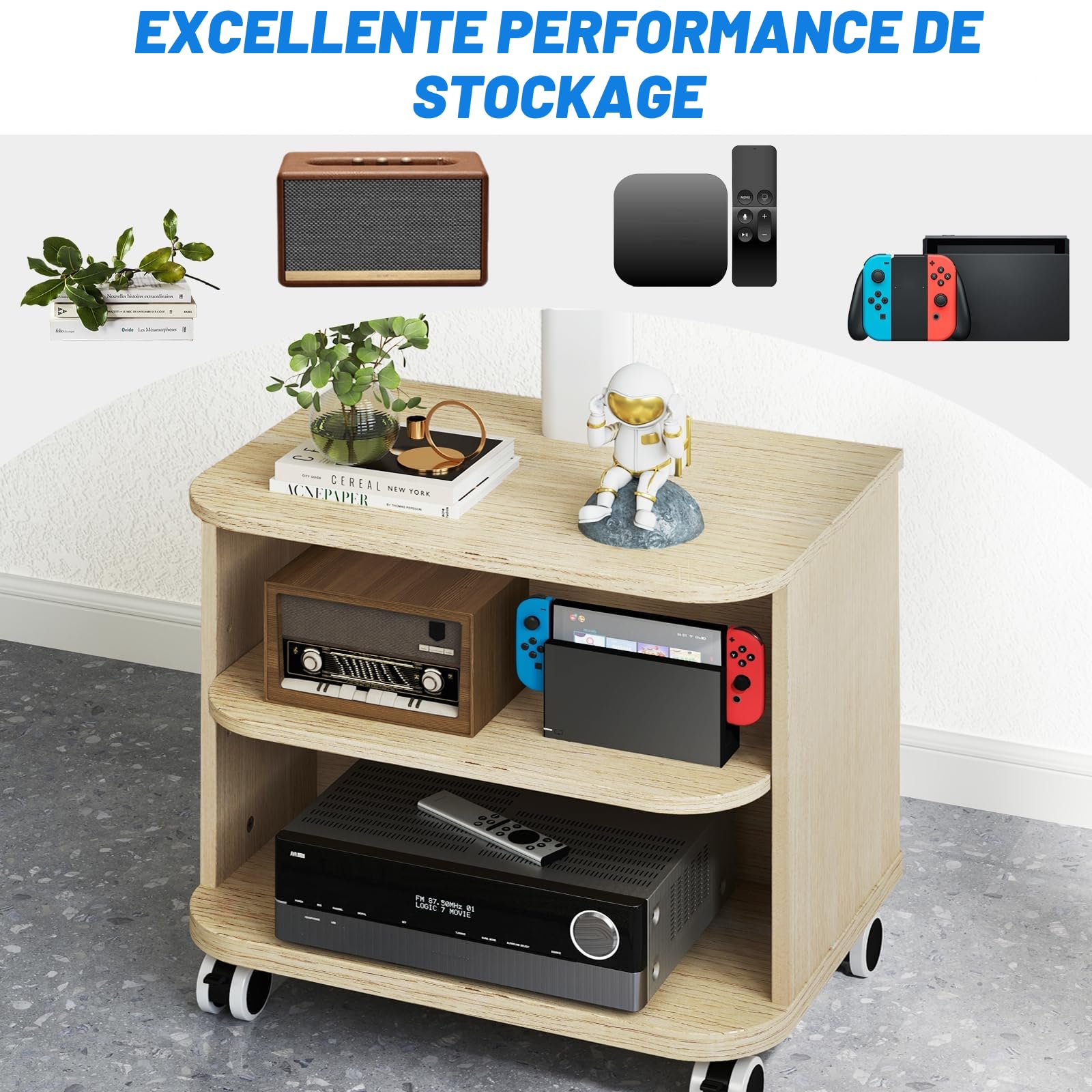 5Rcom Meuble TV à roulettes LED LCD OLED Plasma 32-65", hauteur réglable, 35 kg, support mobile VESA 400 x 400 mm