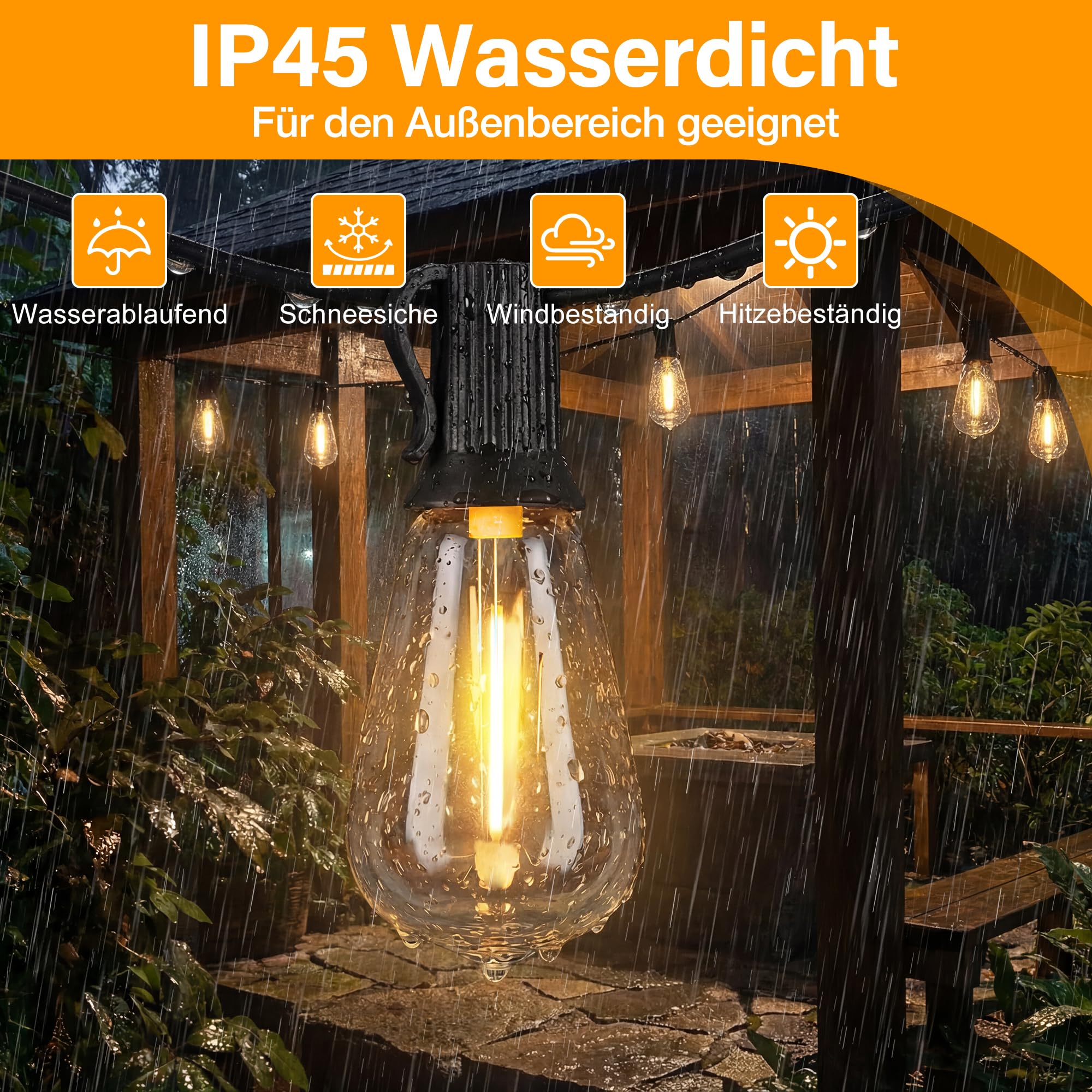 HeiPard LED Lichterkette Außen Strom 20M ST38 mit Fernbedienung Timer, 3 Modi, IP45 Wasserdicht Outdoor Lichterketten, 30+2 Glühbirnen Warmweiß Beleuchtung für Garten, Terrasse, Balkon, Party