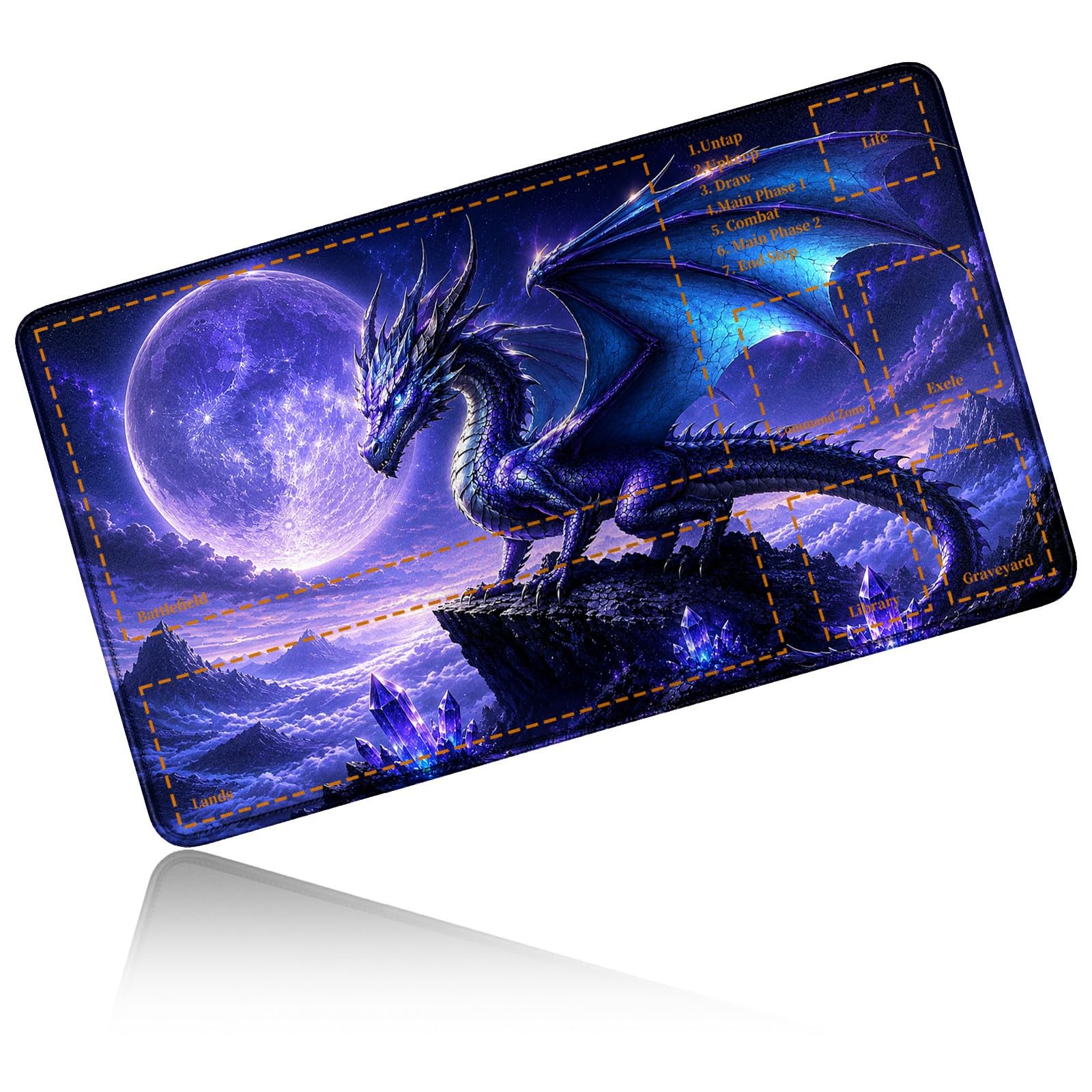 Dikoer for MTG/TCG Playmat w/Zones Commander Deck Mat, Purple Crystal Dragon