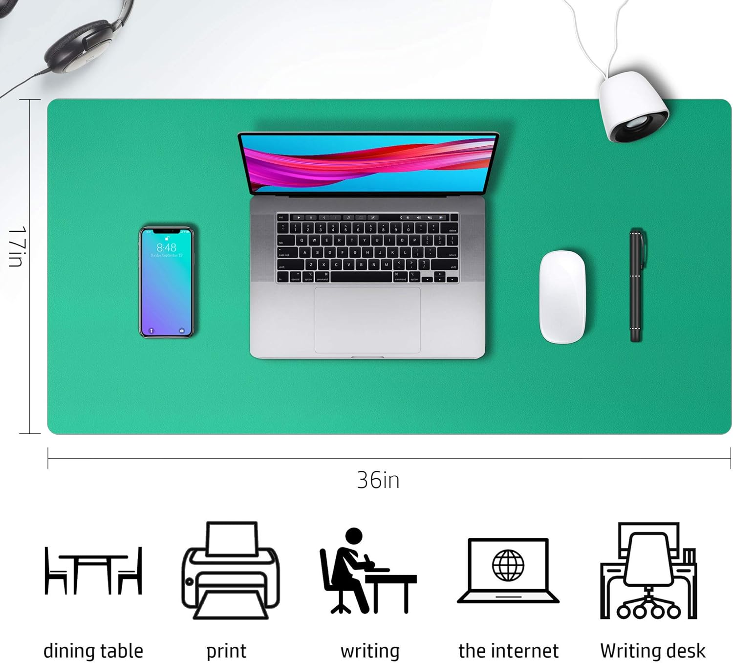 Leather Desk Pad Protector,Mouse Pad,Office Desk Mat, Non-Slip PU Leather Desk Blotter,Laptop Desk Pad,Waterproof Desk Writing Pad for Office and Home (36" x 17", Vivid Green) : Office Products