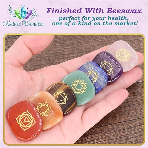 Miniatura 8 de NatureWonders Juego de piedras de chakra totalmente naturales círculo con folleto informativo y bolsa de viaje cristales curativos piedra de palma