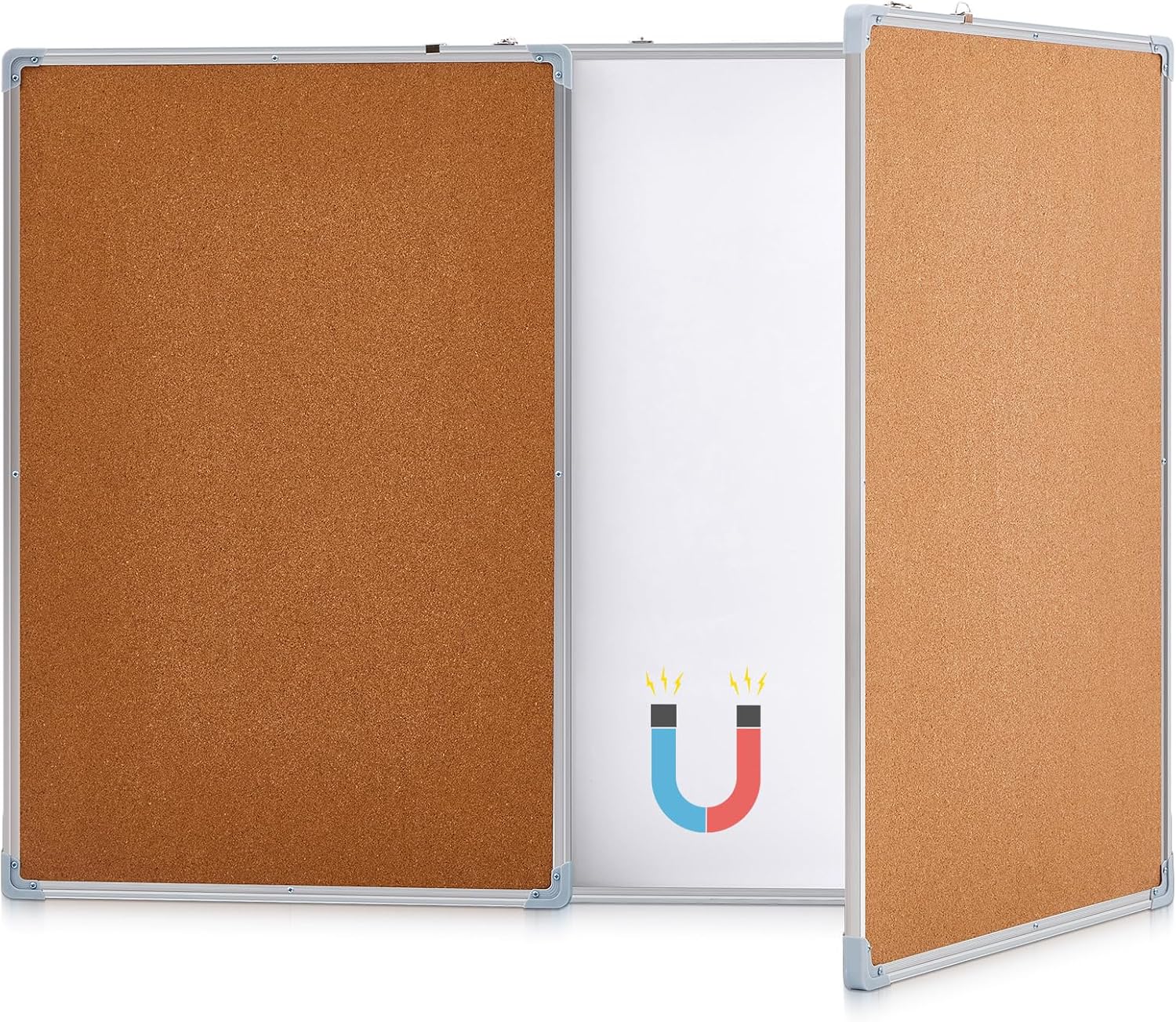 96"x36" Tri-fold Cork Dry Erase Board Combo, Foldable Whiteboard with Aluminium Frame Wall Mounted Large Vision Board for Door, Home, Office and College
