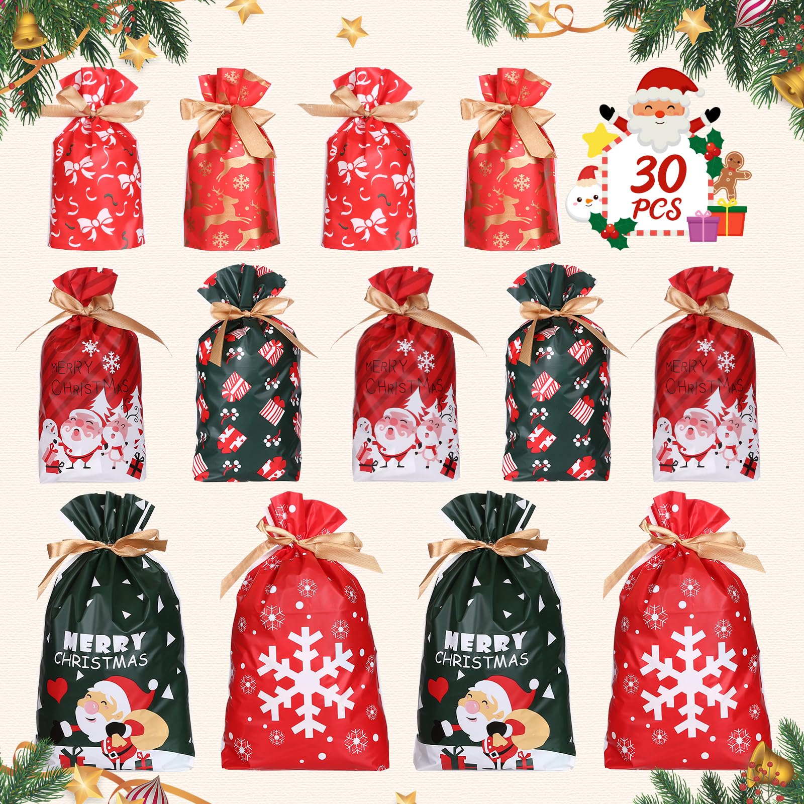 Geschenktüten Weihnachten 24 Stück 24x Weihnachts-Geschenktüten Mit Henkel - Kraftpapier Tüten Für Weihnachtsgeschenke Festliche Geschenkverpackung