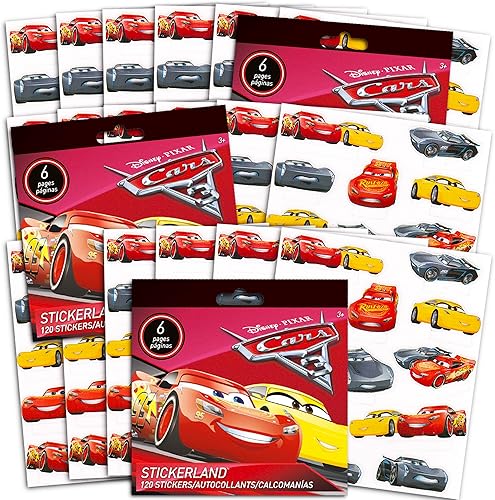 Disney CARS 3 calcomanías de autos de película, recuerdos de fiesta, paquete con 18 hojas y más de 200 calcomanías (suministros de fiesta de coches)