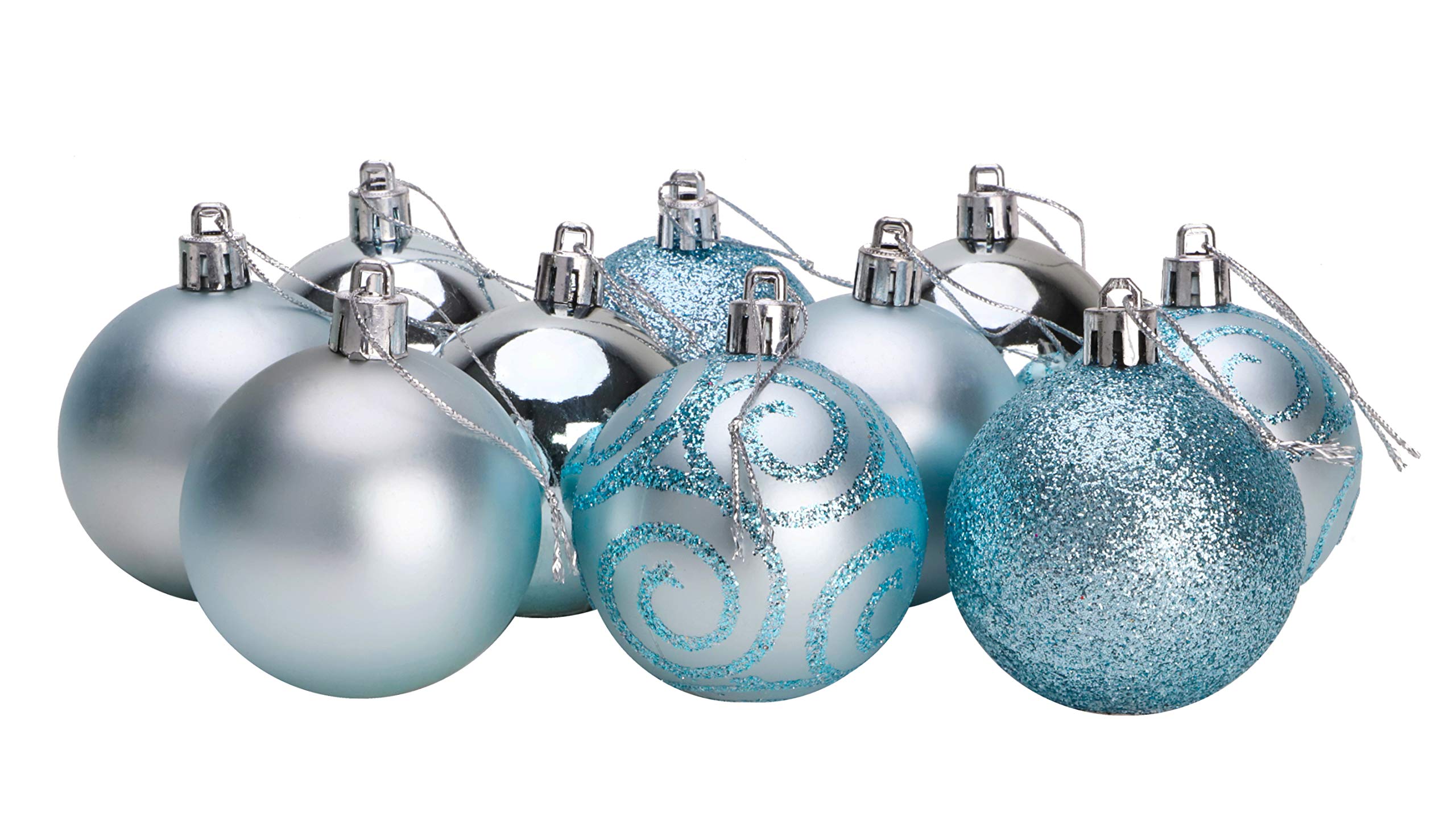 Christmas ConceptsPack of 10-60mm Christmas Tree Baubles - Shiny, Matte & Glitter Decorated Ornaments (Ice Blue)