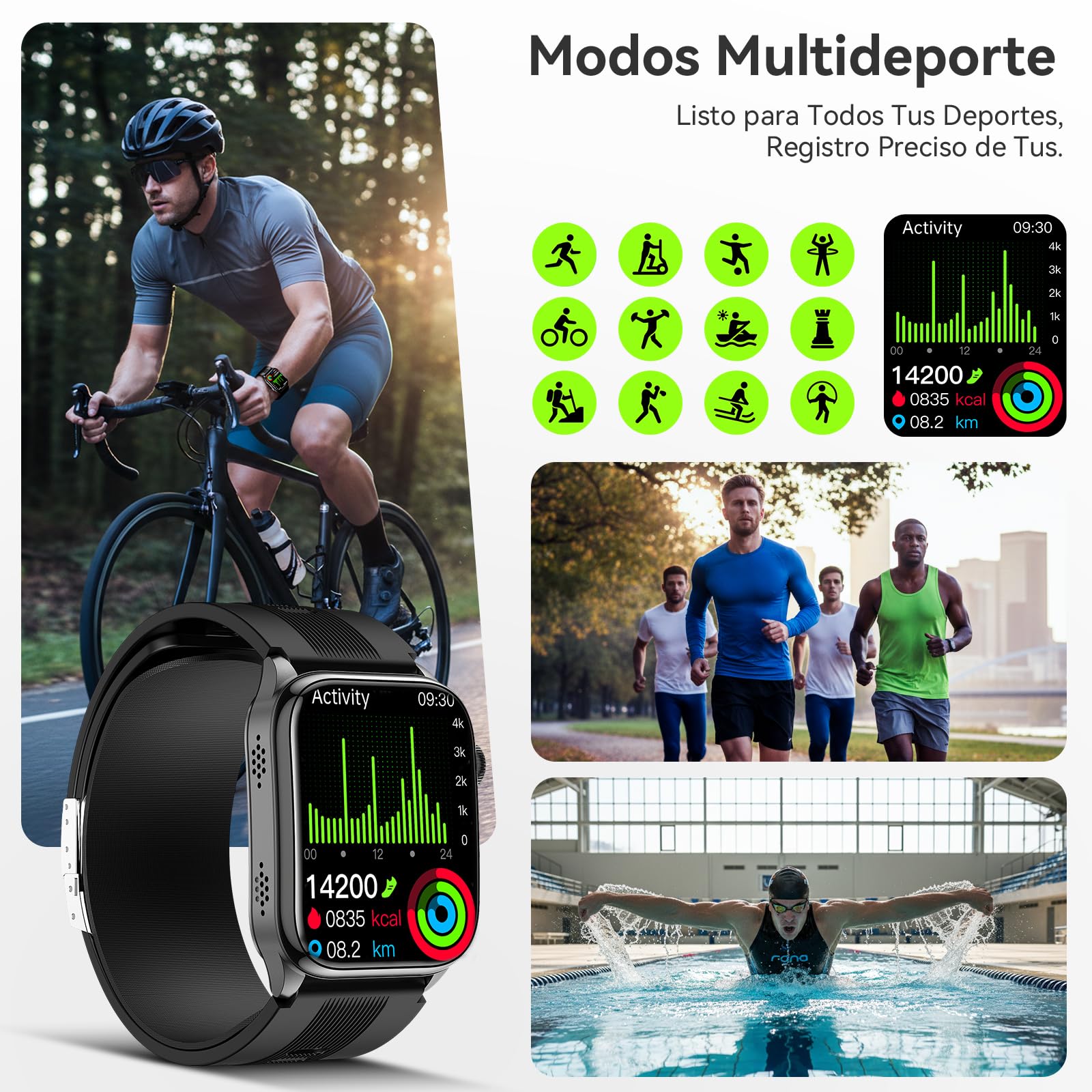 Smartwatch con Bomba de Aire y ECG para Hombre Mujer S101 | Medición de Presión Arterial , Pantalla AMOLED 2.06", Monitor SpO2 Sueño HRV Estrés y Temperatura , sin Suscripción