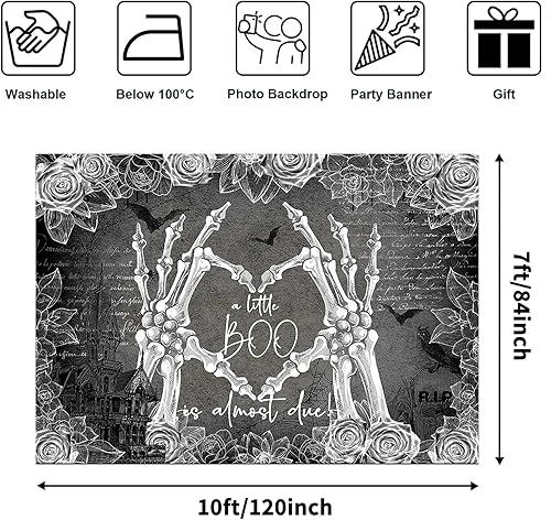 Miniatura 8 de Avezano Telón de fondo de Halloween para baby shower, decoración de fiesta de baby shower, dedos de esqueleto, corazón, baby shower, fotografía,