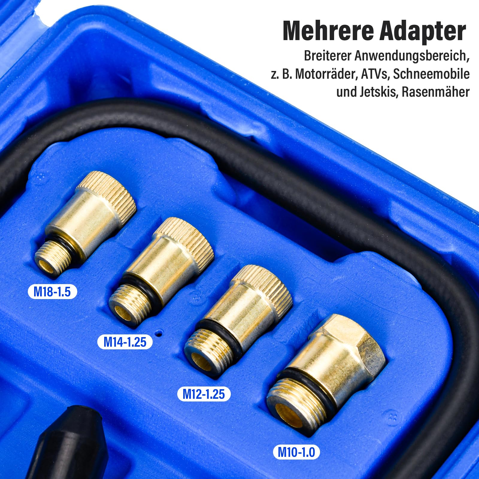 Tester di Compressione, Manometri Compressione per Motori Benzina 0-20 Bar o 0-300 PSI con 4 Adattatori M10 M12 M14 M18 per Auto e Moto (Blu)