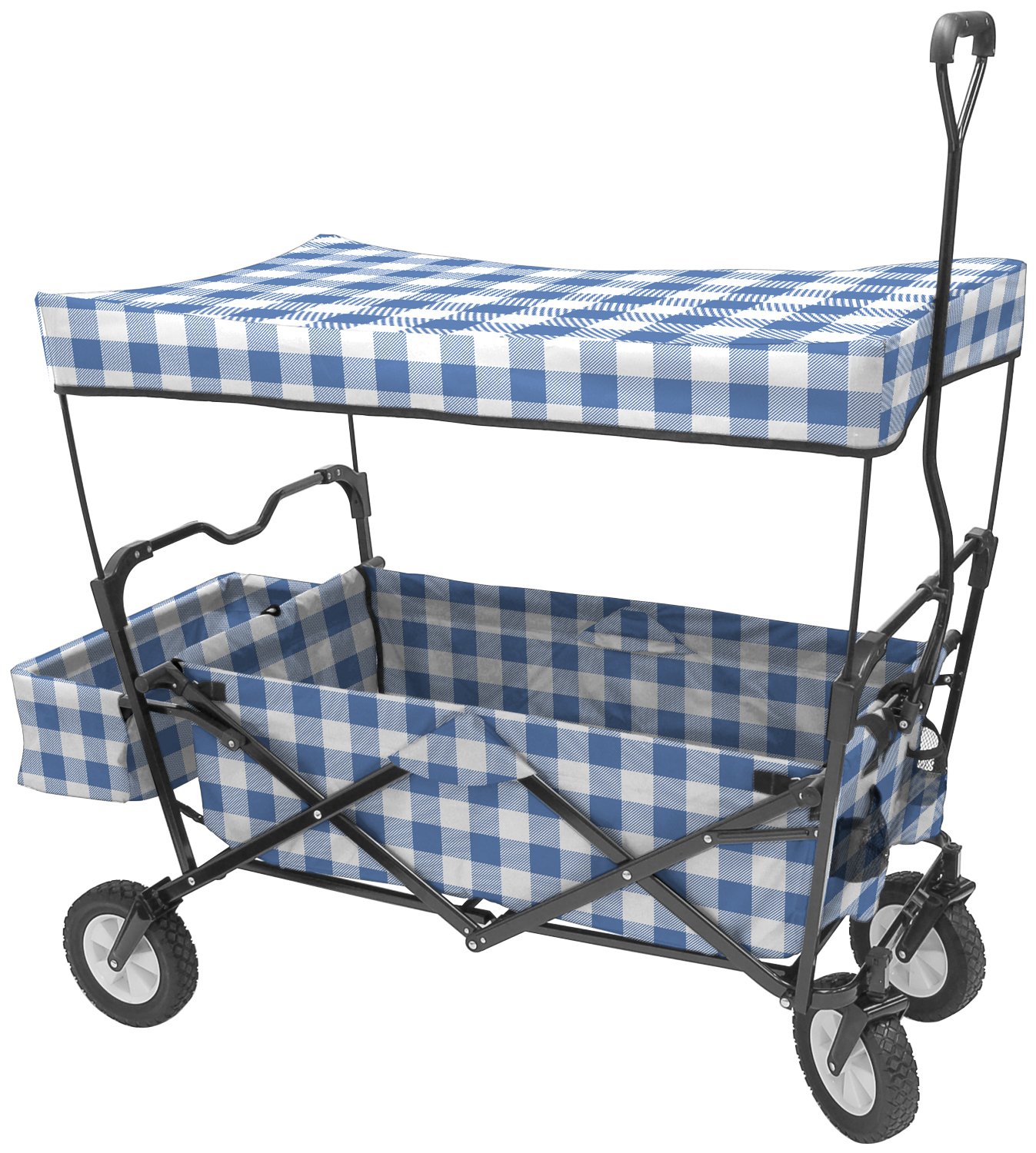 Creative Outdoor Distributors Folding Beach Wagon, Blue/White Cross Stripe