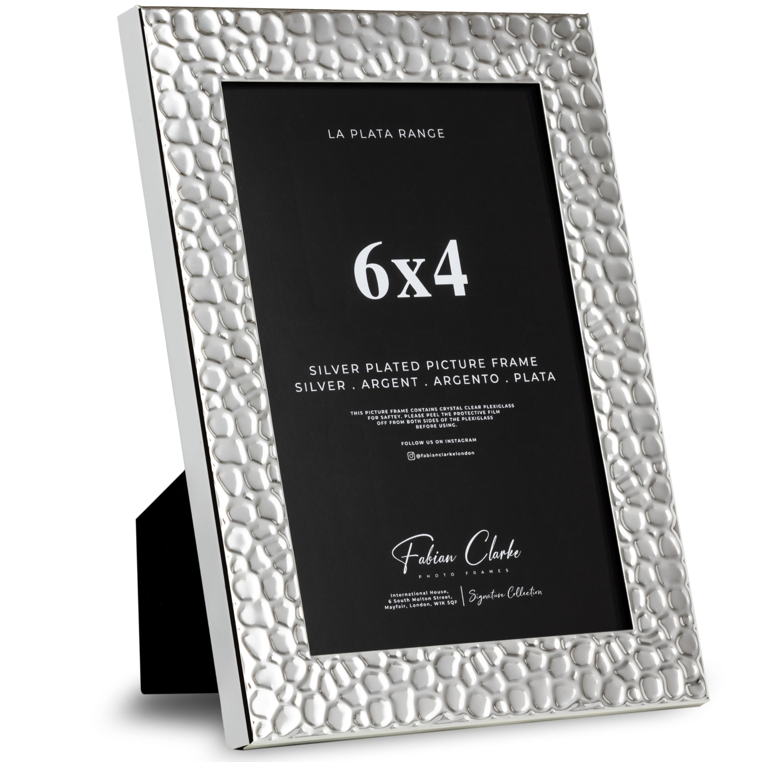 Silver Plated Photo Frame Picture Frame Hammered Finish with Tarnish Protection for Wedding Picture or Family Photos (6x4)