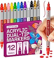 Vista 24 de ARTISTRO 24 marcadores de pintura acrílica para rocas, tela, madera, vidrio, manualidades, decoración, bolígrafos de pintura de doble punta