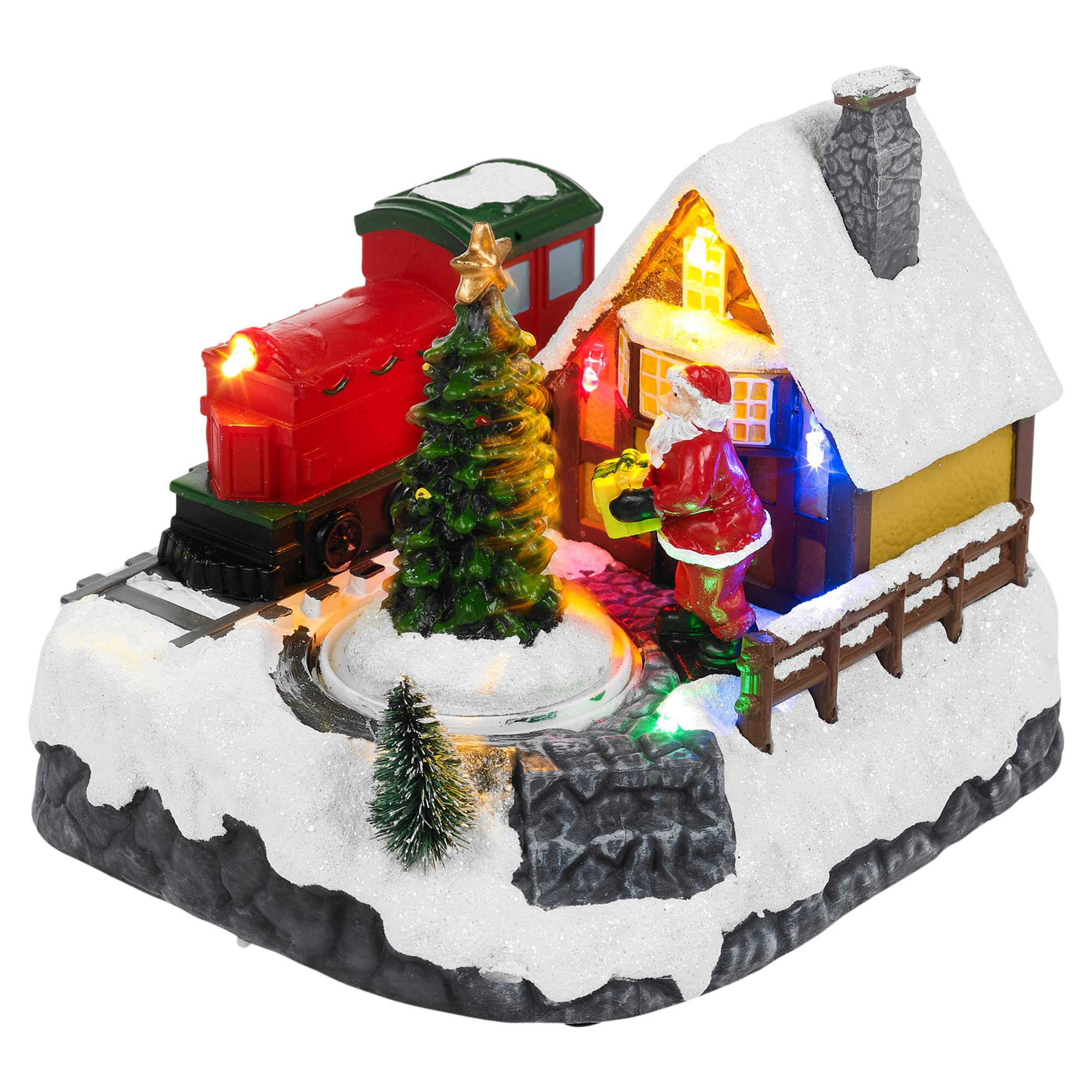 Urbnliving White Christmas Train Scene Decoration Xmas Led Mini Village Moving Ornament Décor 12Cm