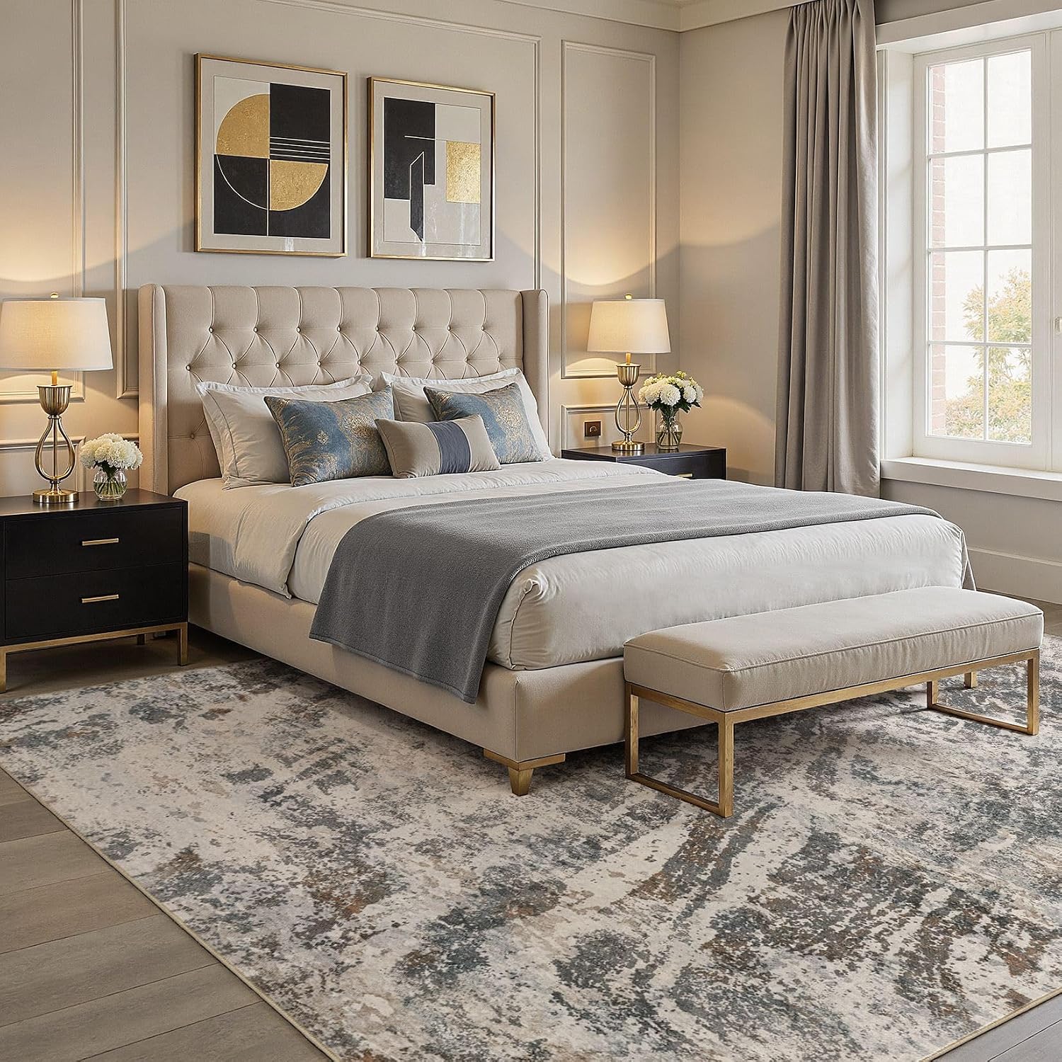 DMOYEST Area Rug Living Room Rugs - 10x12 Large Soft Indoor Neutral Modern Abstract Low Pile Washable Rug Carpet for Bedroom Dining Room Farmhouse Home Office-Dark Brown/Grey image 2