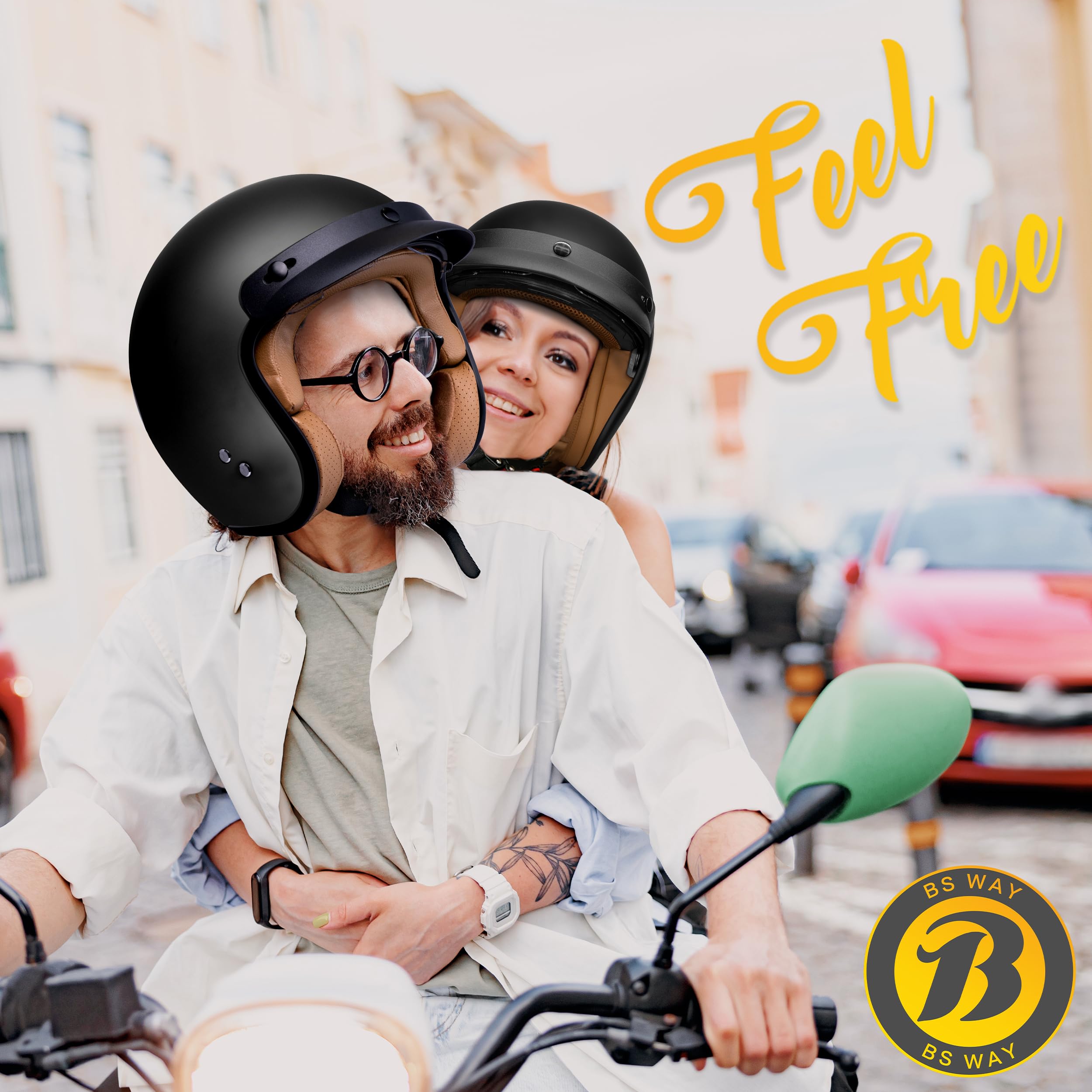 Jethelm mit Visier by BS Way: Hochwertiger Motorradhelm, ECE-Zertifiziert für Herren und Damen - Ideal für Roller, Moped, Mofa und Scooter - Retro Helm Design, Halbschalenhelm Matt Schwarz