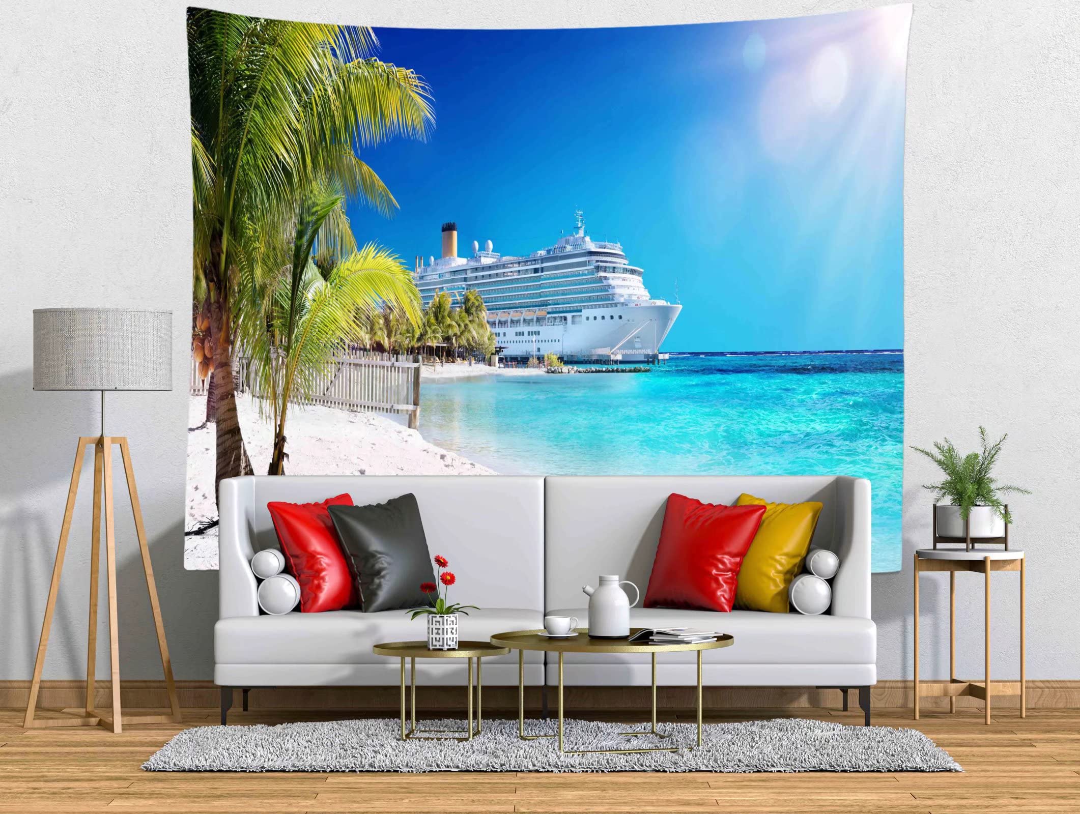Tenture Murale Décorative Motif Bateau De Croisière - 152 X 129 Cm, Polyester Doux Et Léger, Avec Attaches Incluses