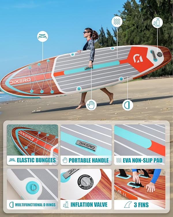 Dixero Inflatable Stand Up Paddle Board 11'*33", Extra Wide Paddle Boards for Adults, SUP with Premium Accessories, Adjustable Paddle, Hand Pump, Bottom Fin, Leash Waterproof Phone Bag by Dixero - Image 3
