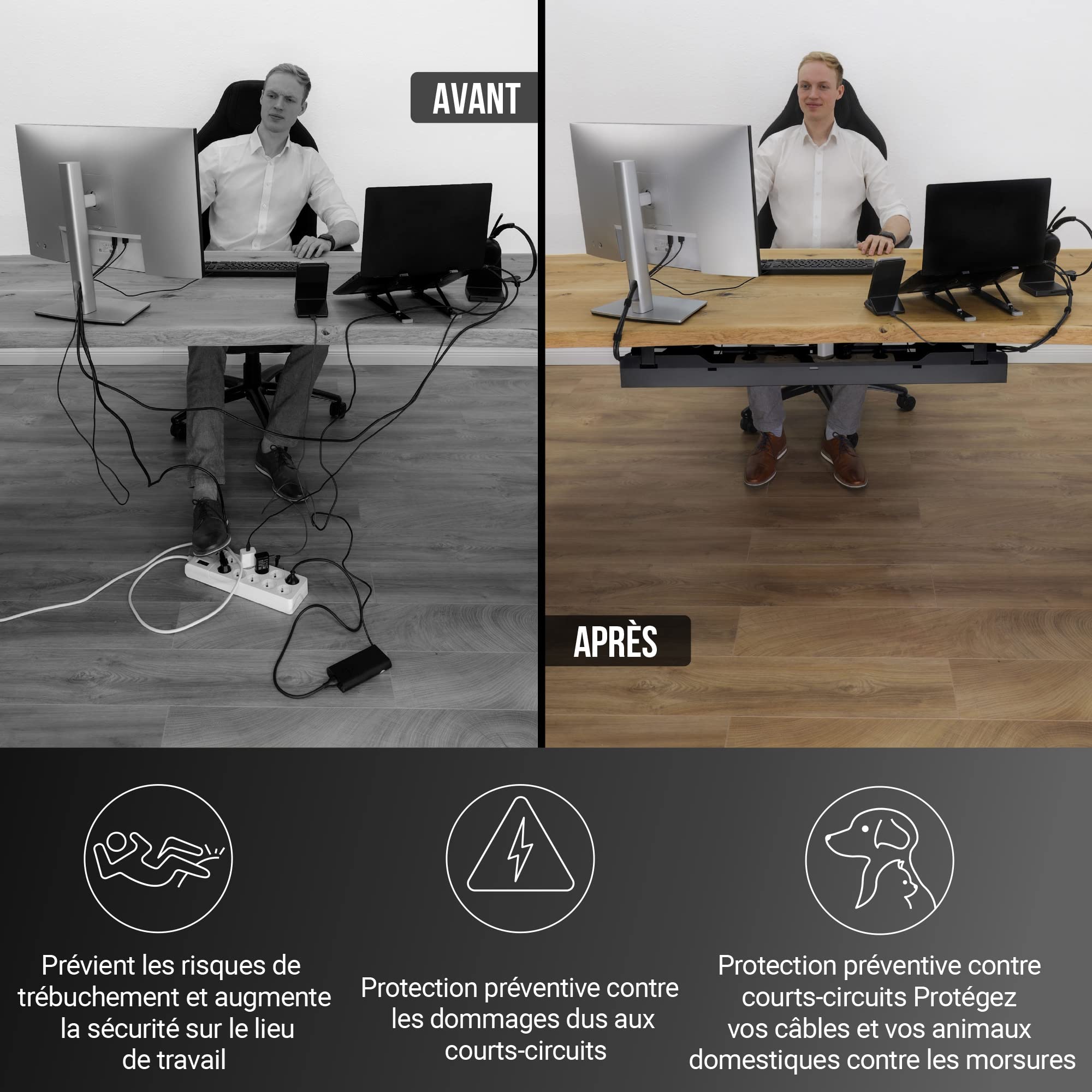 Cache Cable Ultimate Setup®- Faire Facilement disparaître Les câbles avec Le Passe Cable Bureau- Cable Management PC Efficace- Rapide Range Cable sous Bureau