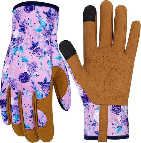 Miniatura 8 de Guantes de jardinería de cuero para mujer, guantes de jardín a prueba de espinas, guantes de trabajo para pantalla táctil, regalos