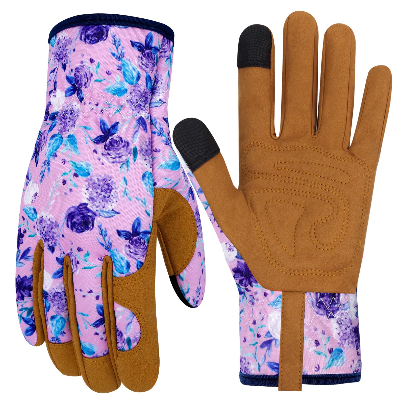 Guantes de jardinería de cuero para mujer, guantes de jardín a prueba de espinas, diseño de pantalla táctil, guantes de trabajo resistentes para plantar, cavar, podar, girasol negro