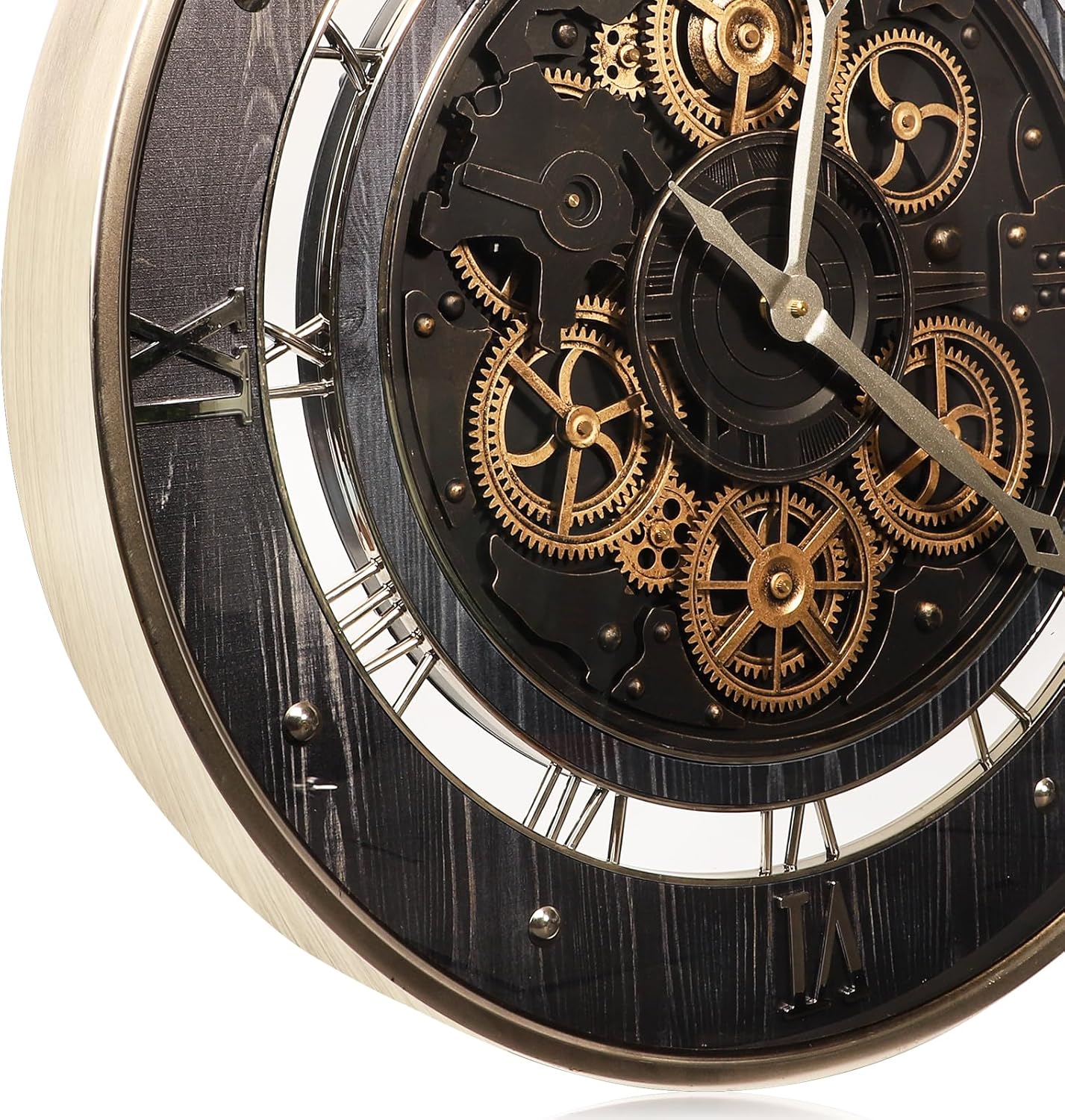 HOIBAI Wall Clock, 24 Inch Moving Gears Clock Large Wall Clock for Living Room Decor Rustic Vintage Industrial Steampunk Farmhouse Big Clock for Home Kitchen Bedroom Office