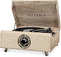 Victrola Highland 4-in-1 Bluetooth Record Player with Speakers, 3-Speed Turntable, FM Radio, Aux Input - Farmhouse Oatmeal