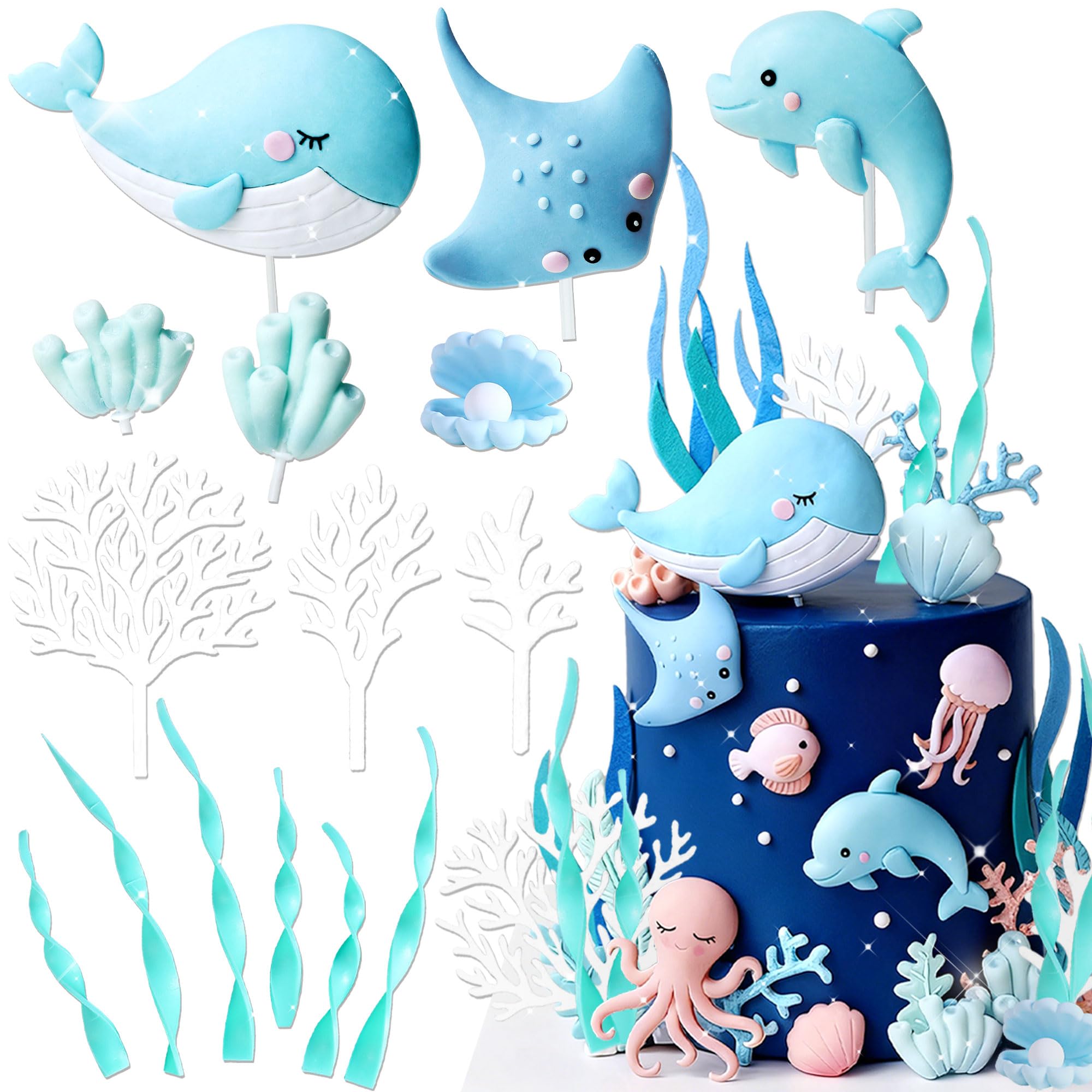 Under the Sea Ocean Birthday Cake Decorations Sea Party Favor Supplies for Ocean Theme Baby Shower Birthday Party