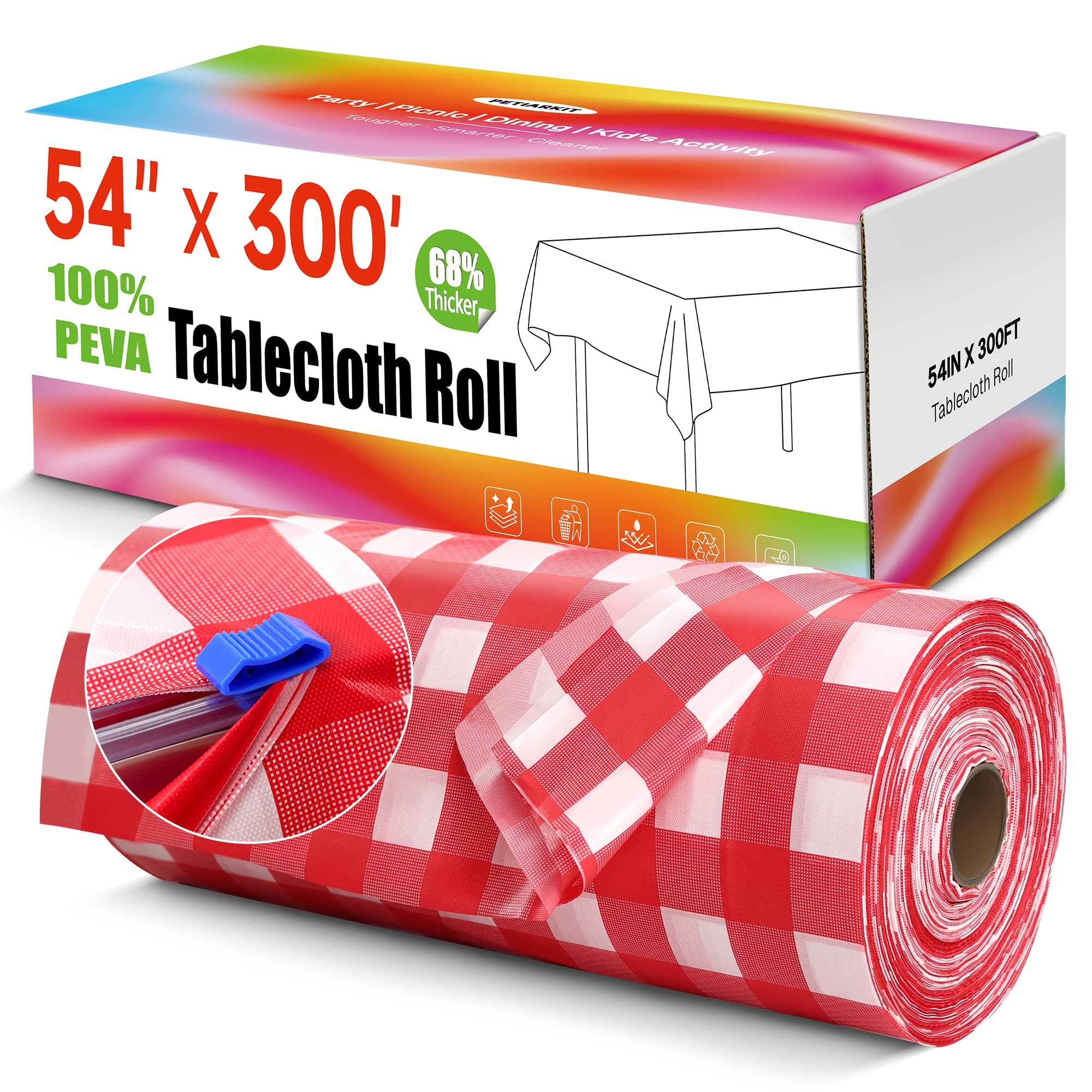 Plastic Table Cloth Disposable, 54In X 300Ft Picnic Table Cover Roll