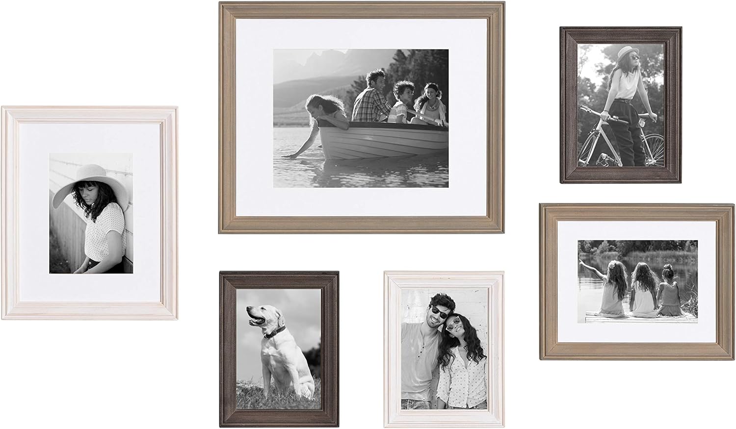 Kate and Laurel Bordeaux Gallery Frame Wall Kit, Set of 6 with Assorted Size Frames in 3 Different Finishes - Whitewash, Charcoal Gray, and Rustic Gray