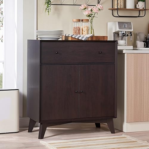 Miniatura 1 de OKD Armario de almacenamiento de cocina aparador de bufé moderno de mediados de siglo con cajón gabinete de barra de café de madera con estantes de