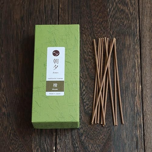 Miniatura 5 de Asayu Japan Varillas de incienso tradicionales Hinoki con aroma a ciprés (1.41oz) para meditación matutina, relajación o yoga, fabricadas en Japón