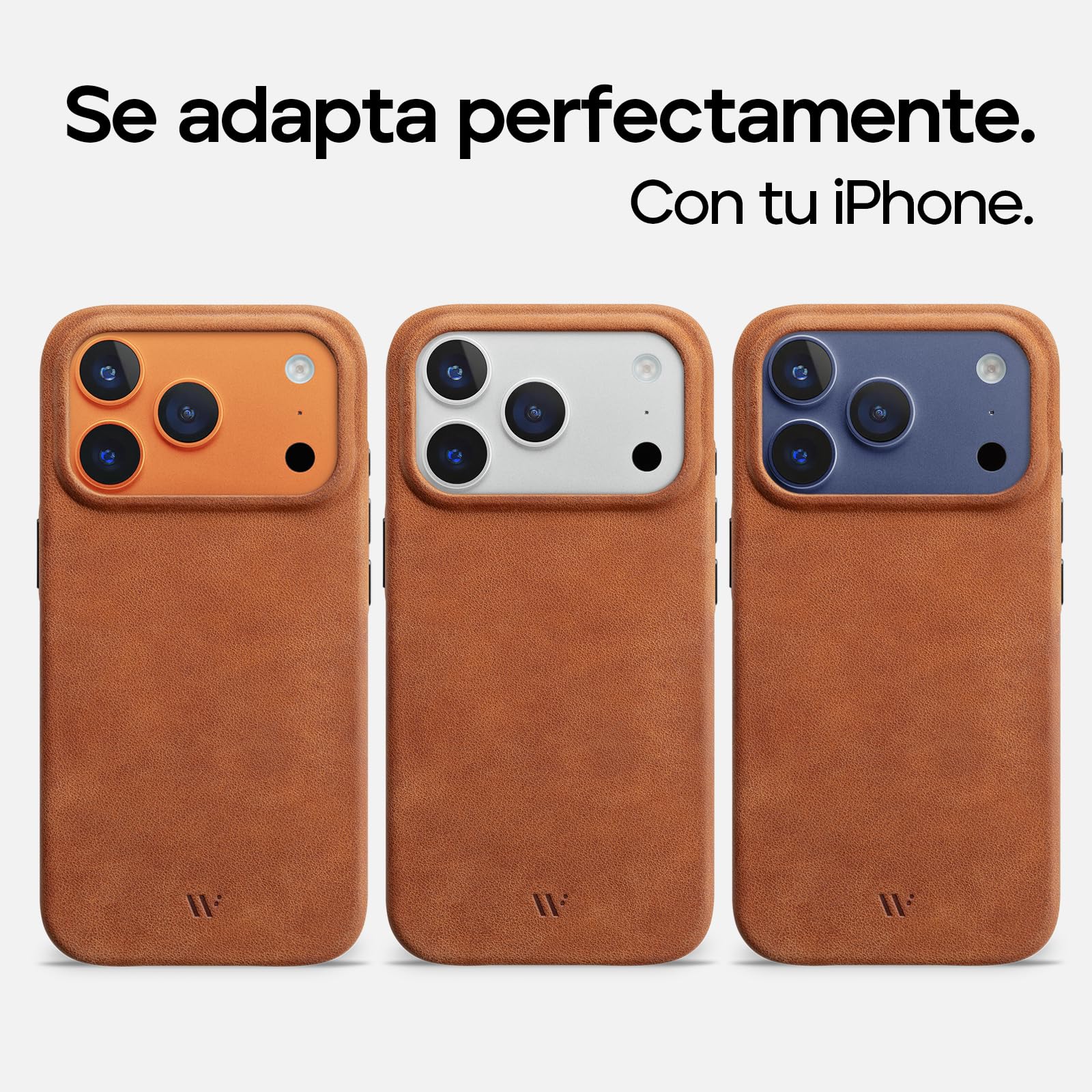 WIIUKA Funda para iPhone 17 Pro Max, piel de Alemania, protección de 360°, funda de piel extra fina, funda premium para teléfono móvil, funda Qi, skiin More VL, coñac vintage