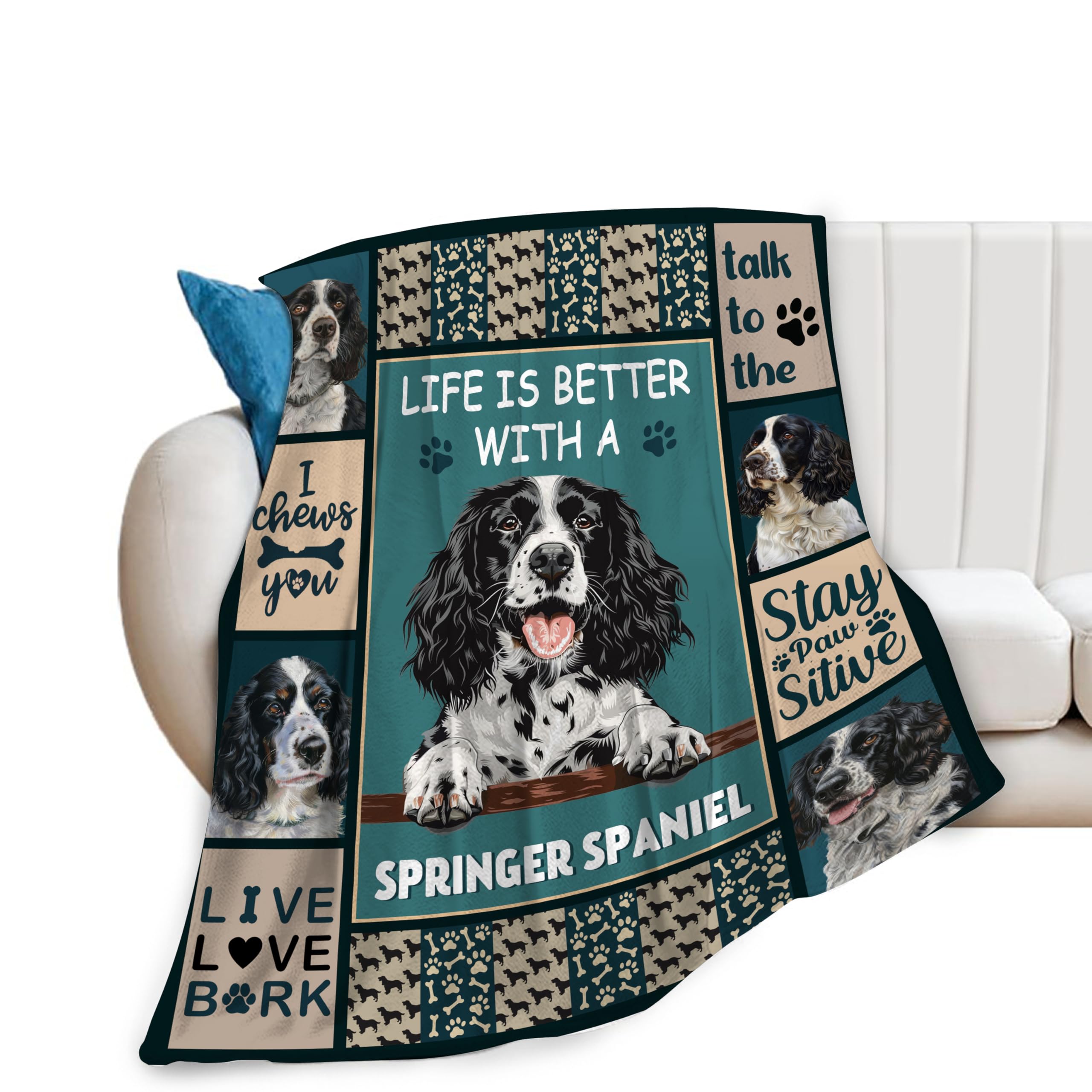Banonaty Women's Springer Spaniel Blanket Dog Throw Blanket Cozy Fleece Flannel Plush Bedding Gifts Stuff For Men Boys Girls Adult For Couch Sofa Bed Decor 40"X50"