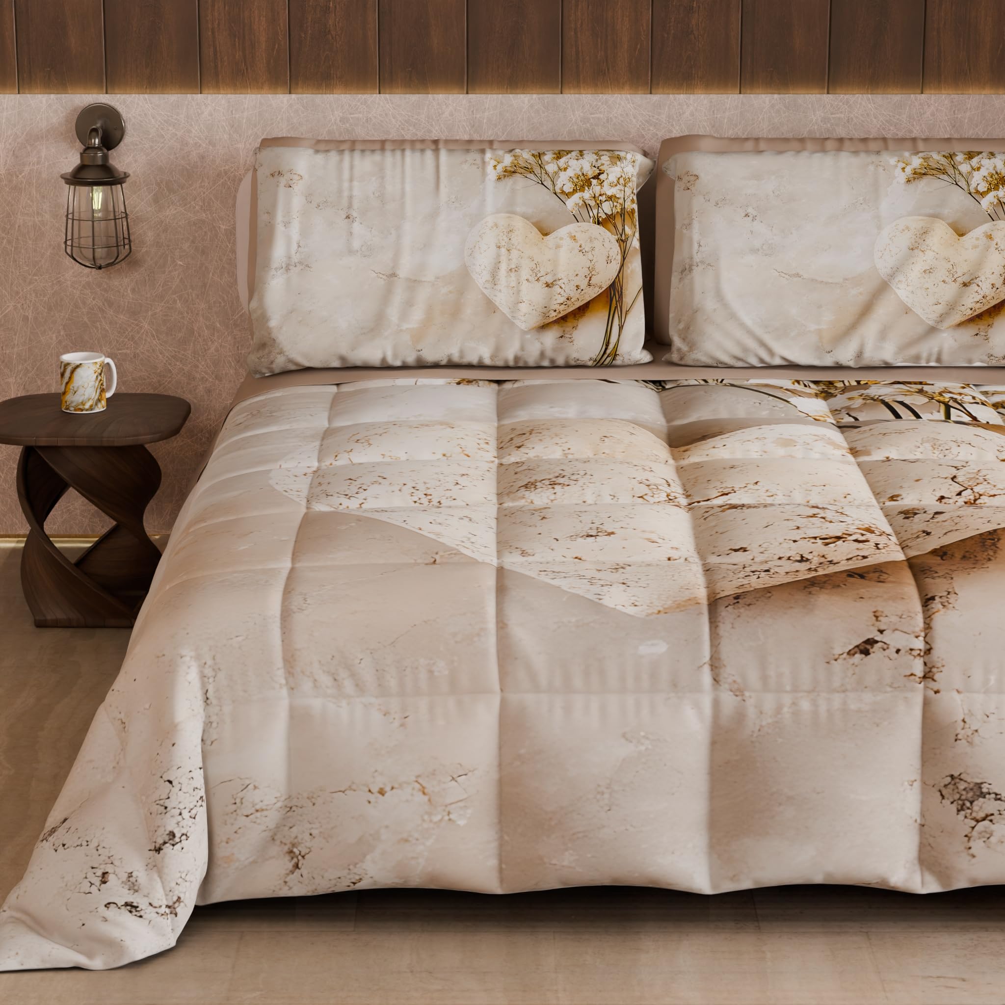 PETTI Artigiani Italiani - Winter Quilt, Double Sided Double Duvet Plain and Digital Print, Shabby 04 339, 100% Microfibre, Made in Italy