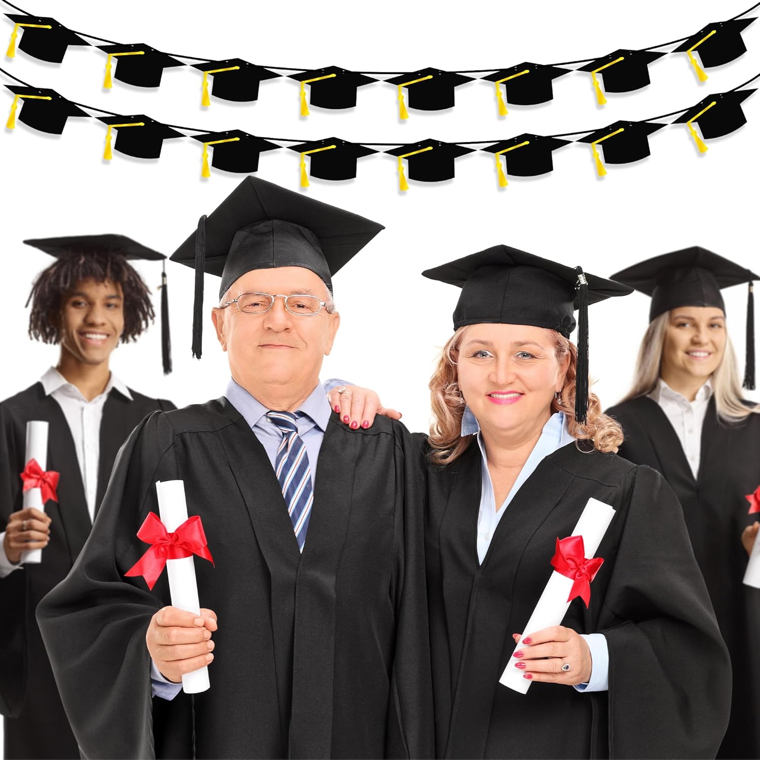 16PCS Graduation Decorations Banner 2025, Congrats Grad Banner, Black Graduations Party Banner Decorations, 2025 Graduation Garland for College High School Grad Party Supplies Decor - Image 7