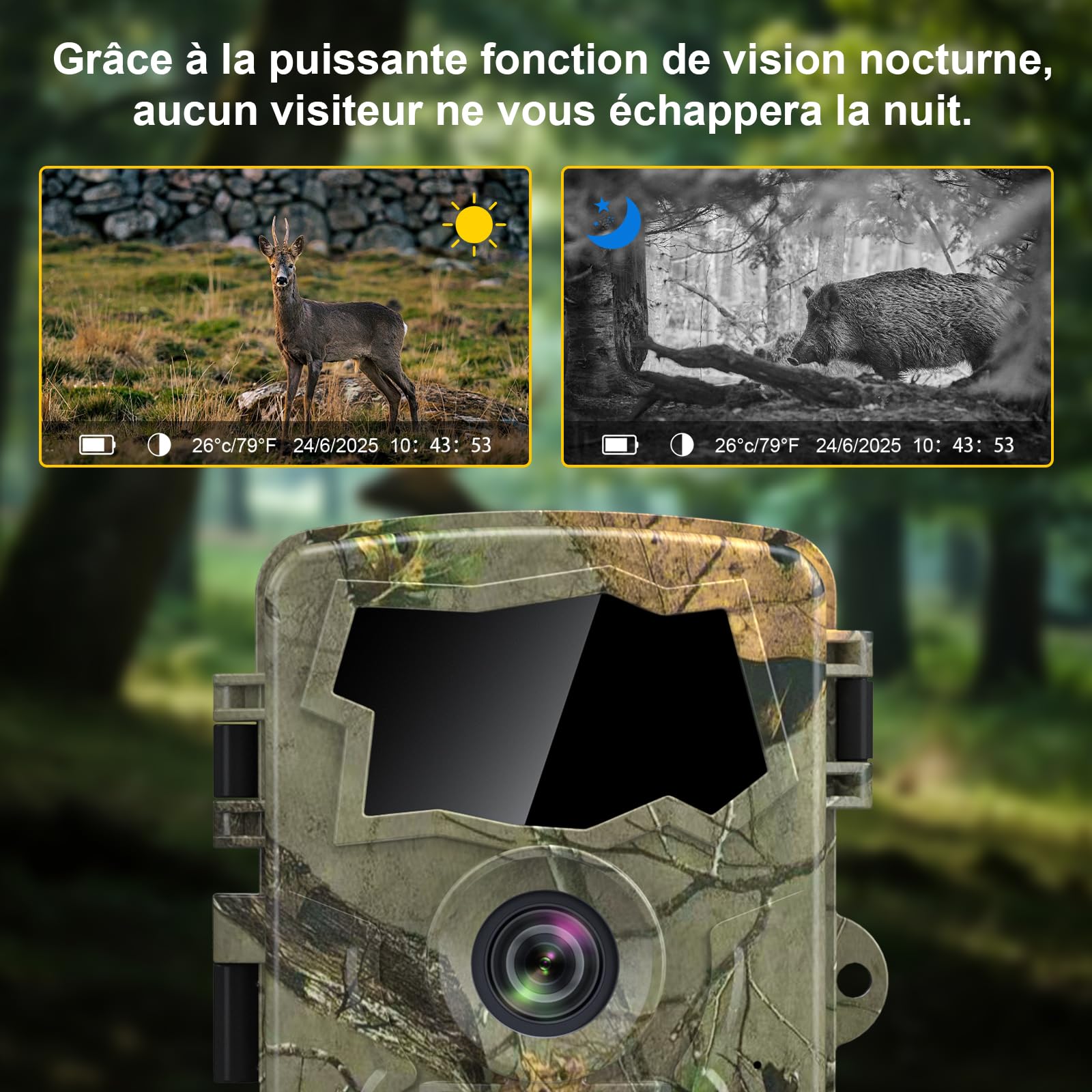 Caméra de Chasse 5K WiFi, Full HD 64MP Caméra Chasse Connectée au Téléphone | Caméra Infrarouge avec Carte SD 32 Go et 8 Piles AA, Vision Nocturne, Détection 0,1s, Angle 130°, IP66, Jardin, Extérieur